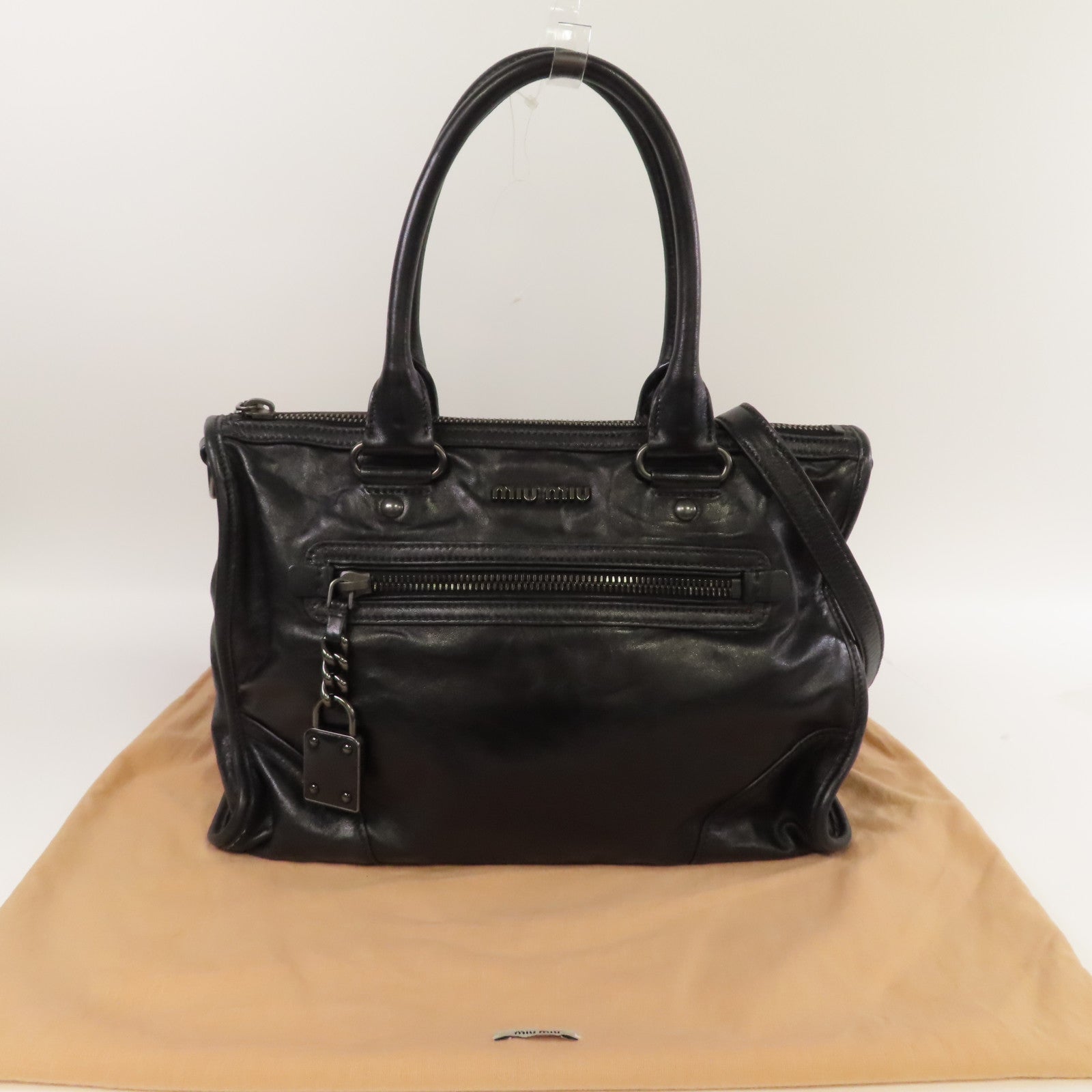 Miu Miu 牛皮皮革2 Way Shoulder手挽肩背兩用袋黑色