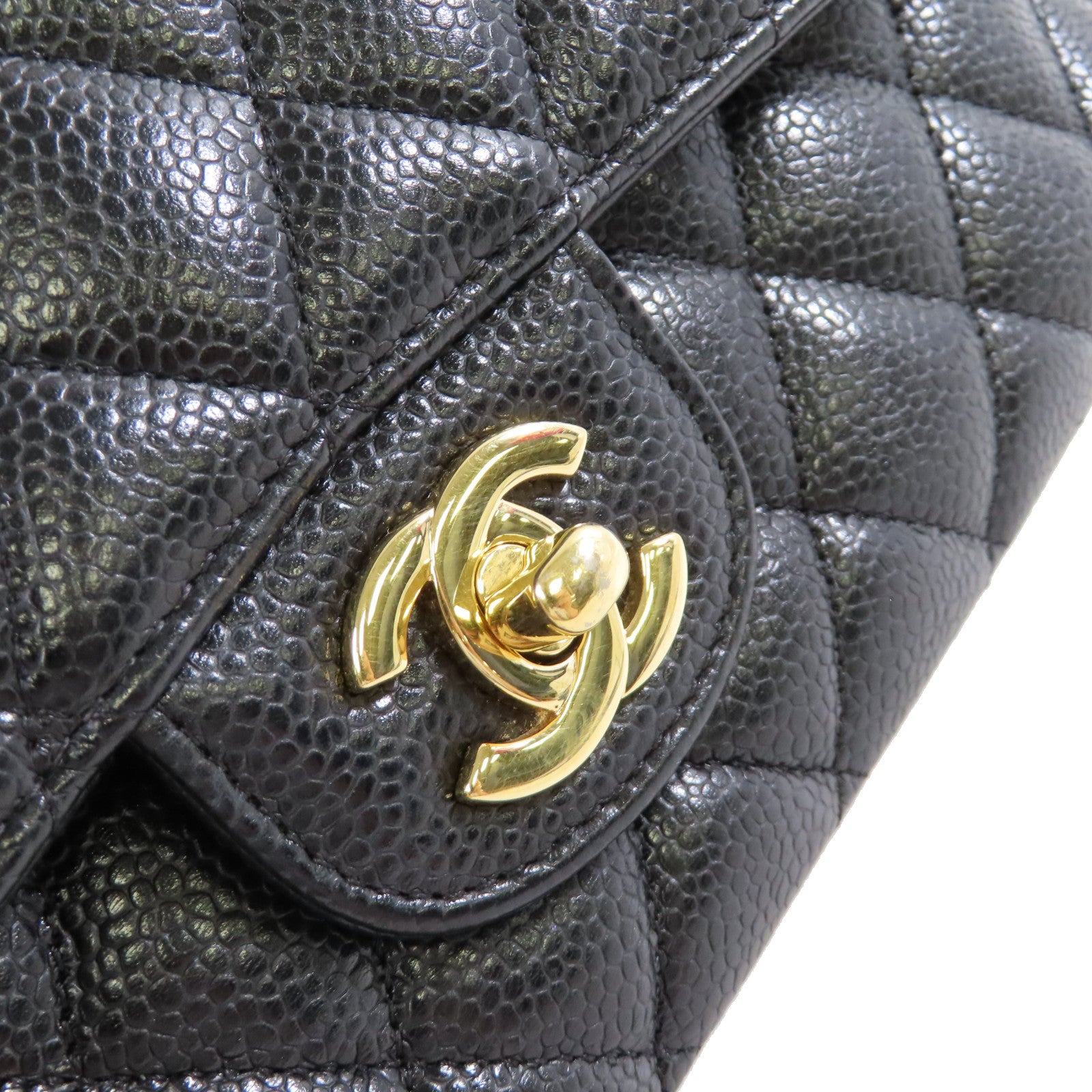CHANEL 菱格Caviar皮革Classic 25 Chain Shoulder Bag金扣鏈帶肩背袋黑色