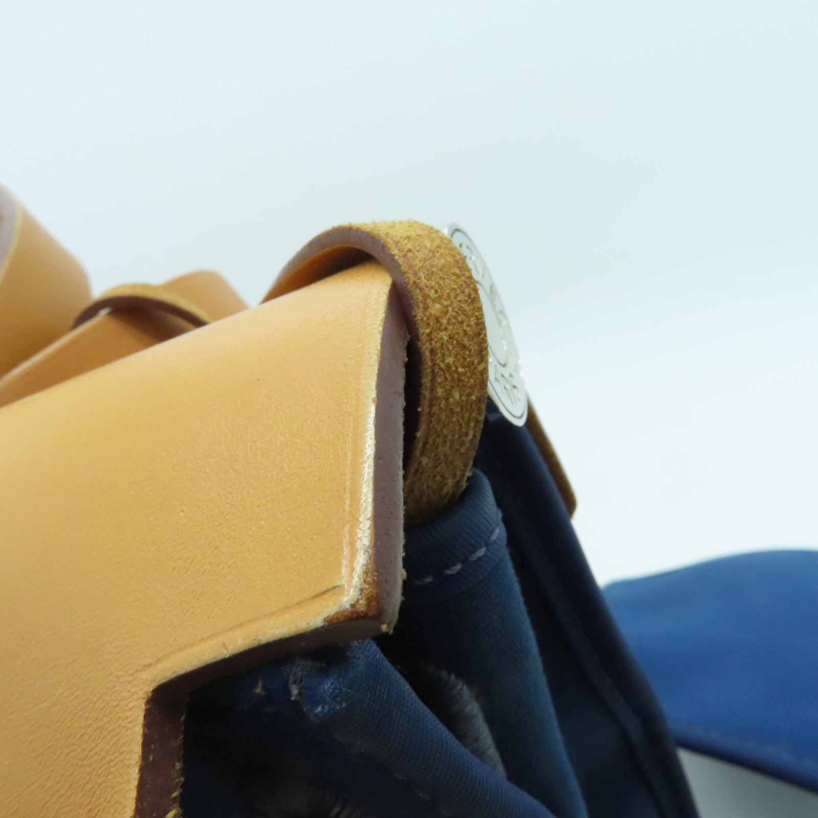 HERMES 帆布HerBag PM銀扣手挽肩背兩用袋Blue De Malte/藍色