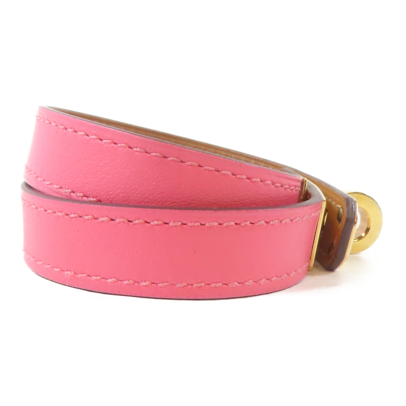 HERMES Swift皮革Kelly Double Tour Bracelet金扣手鐲Rose Azalee/粉紅色#15cm