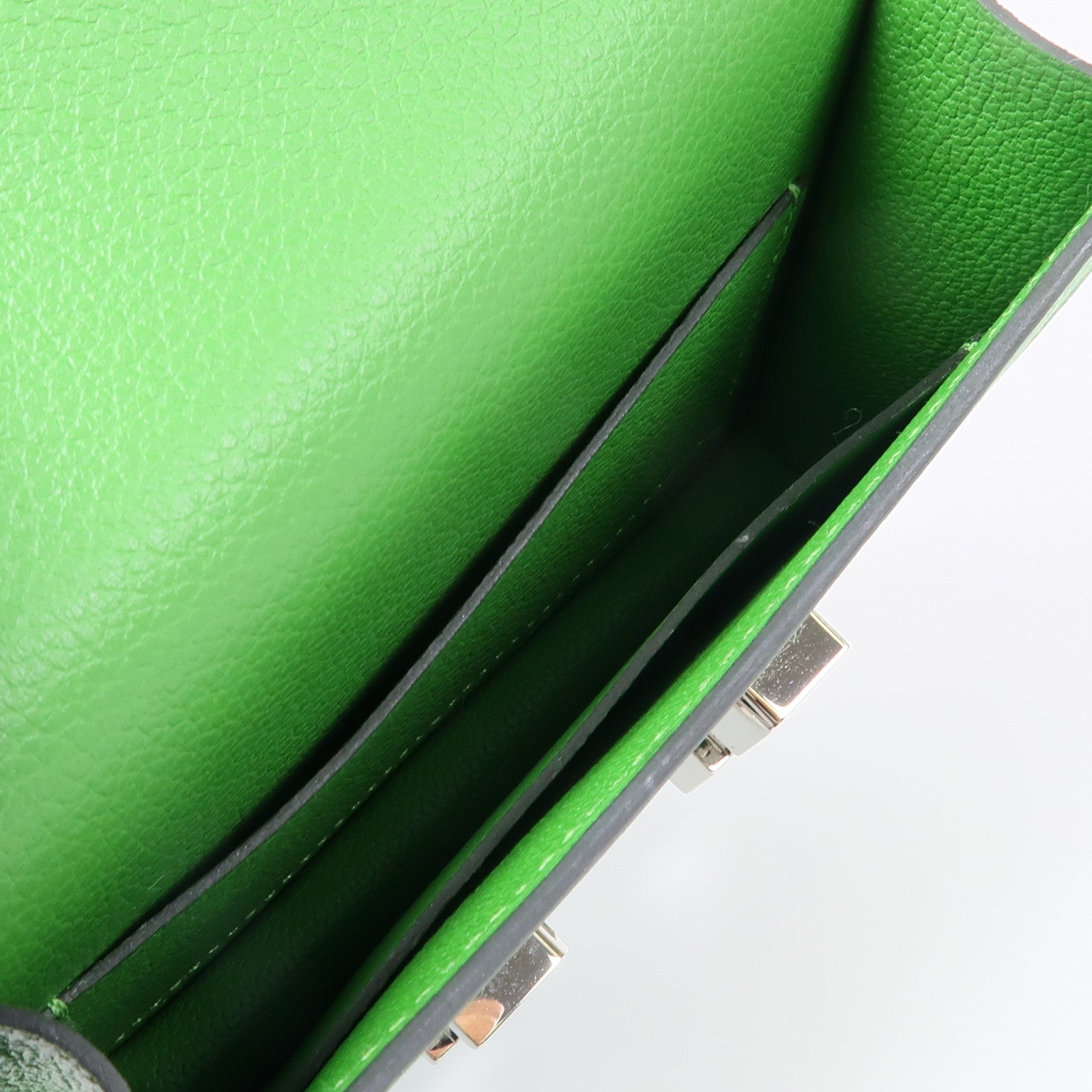 HERMES Evercolor皮革Constance Slim銀扣錢包Vert Yucca/Mauve Pale
