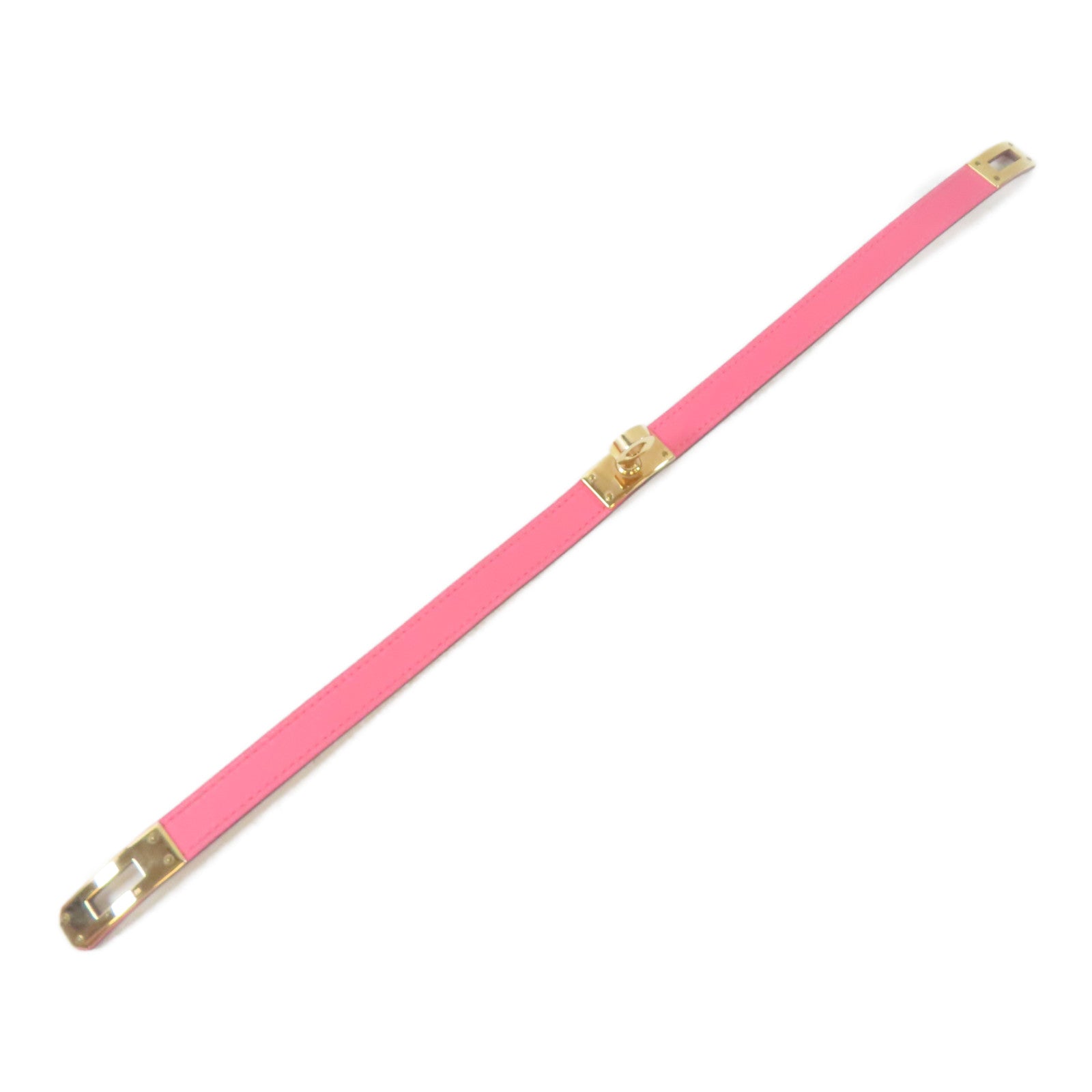 HERMES Swift皮革Kelly Double Tour Bracelet金扣手鐲Rose Azalee/粉紅色#15cm