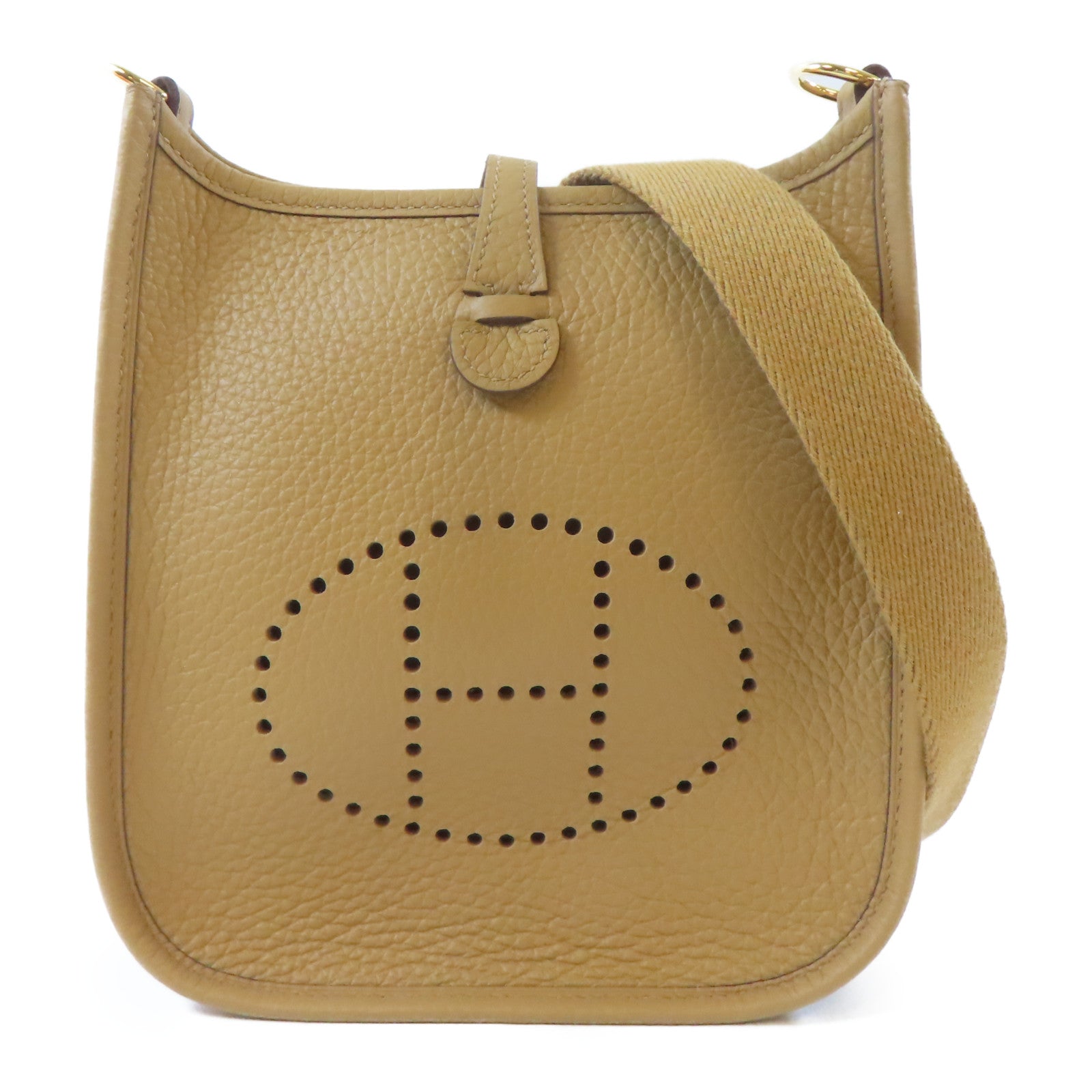 HERMES Clemence皮革Evelyne TPM金扣肩背袋Biscuit/啡色
