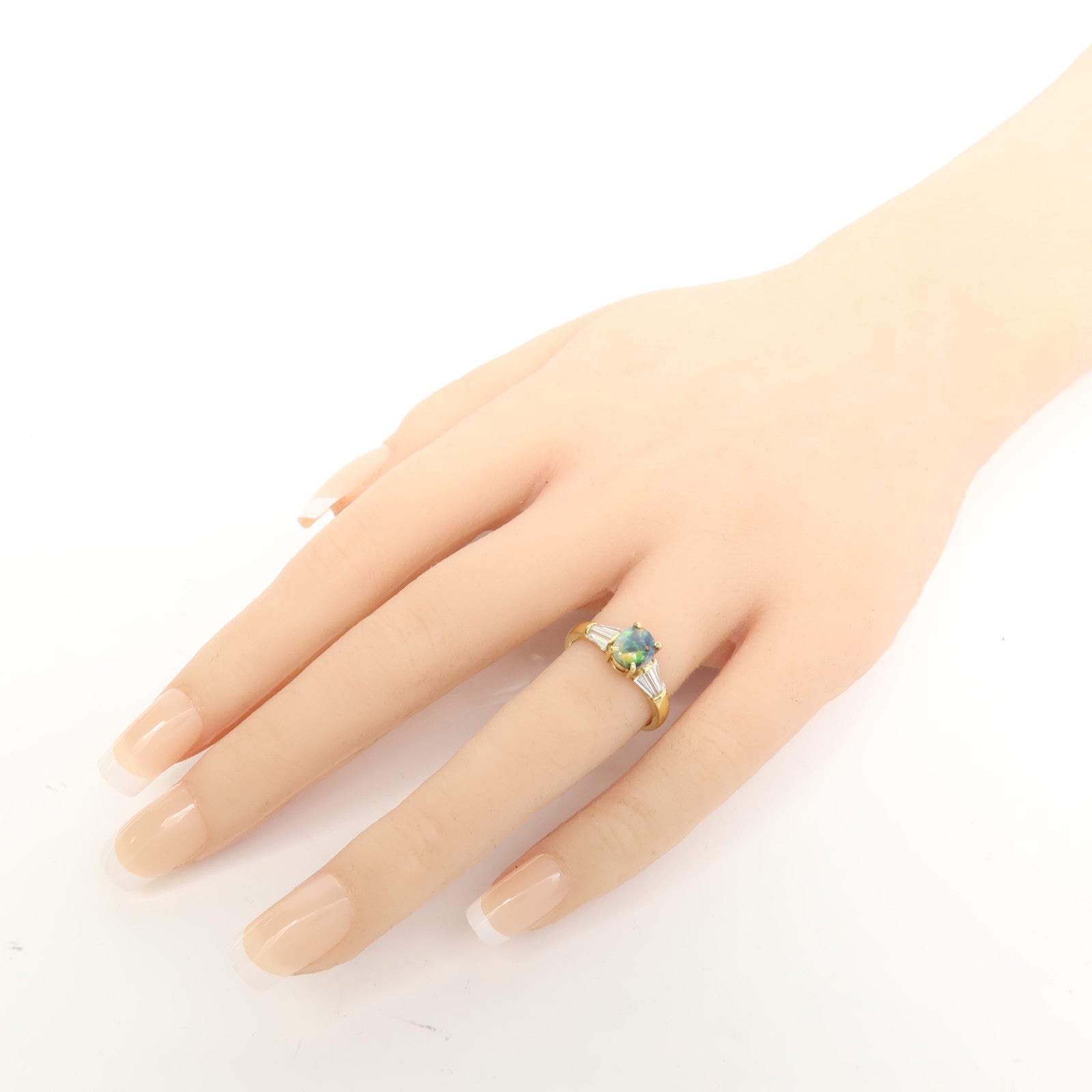 JEWELRY 18K黃金Black Opal Diamond Ring黑蛋白石/鑽石戒指US#6.25