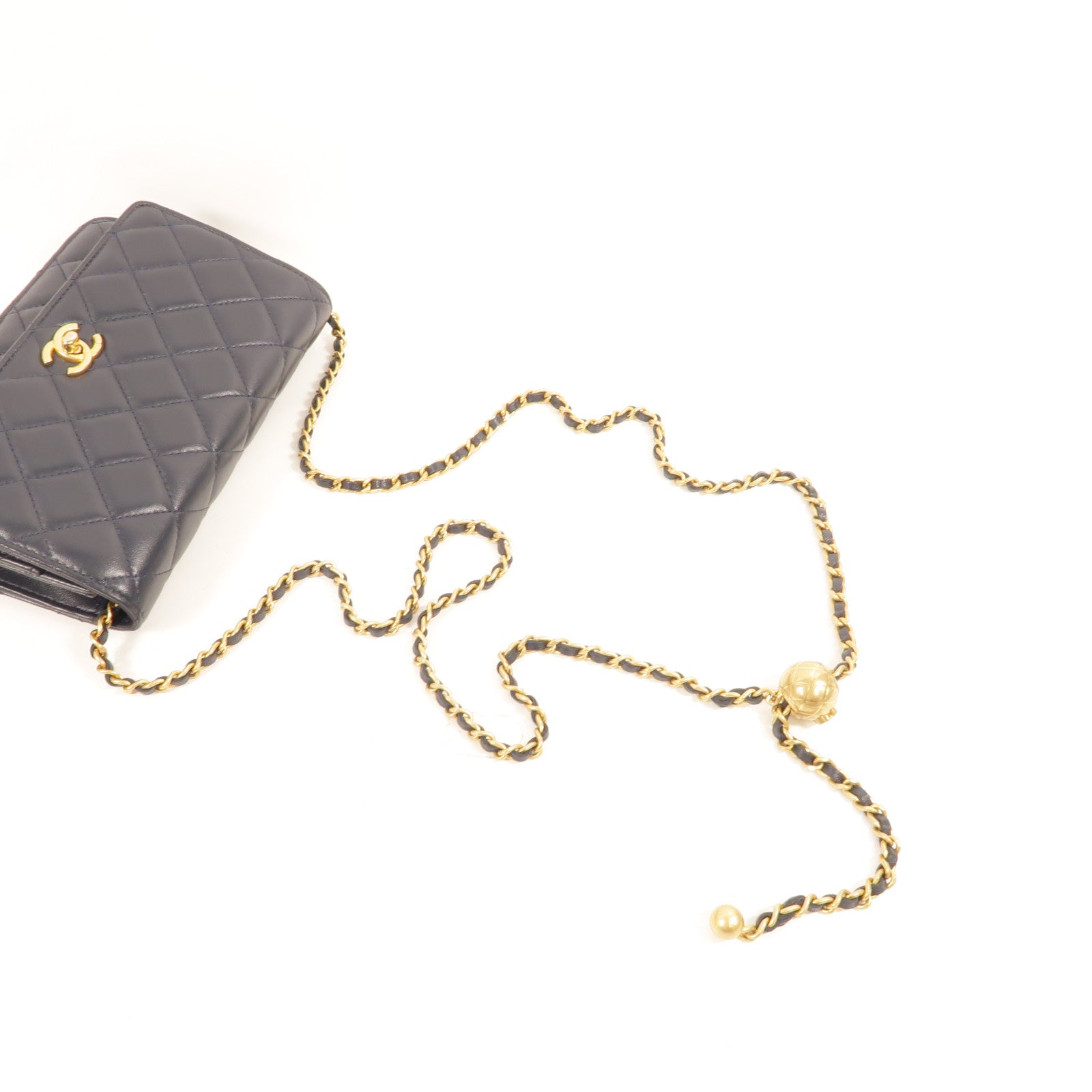 CHANEL 羊皮皮革WOC Wallet On Chain Gold Ball鏈帶肩背袋
