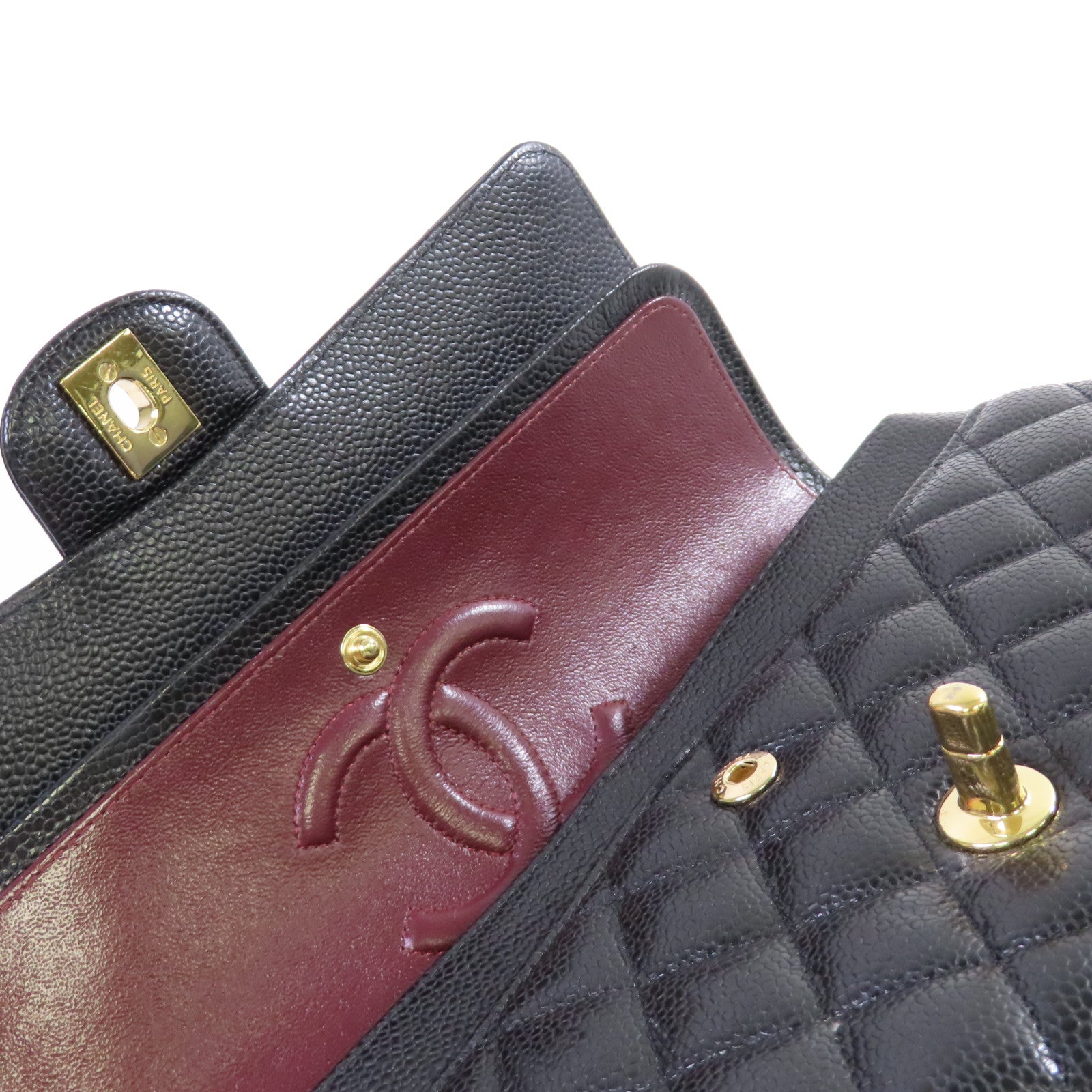 CHANEL 菱格Caviar皮革Classic 25 Chain Shoulder Bag金扣鏈帶肩背袋黑色
