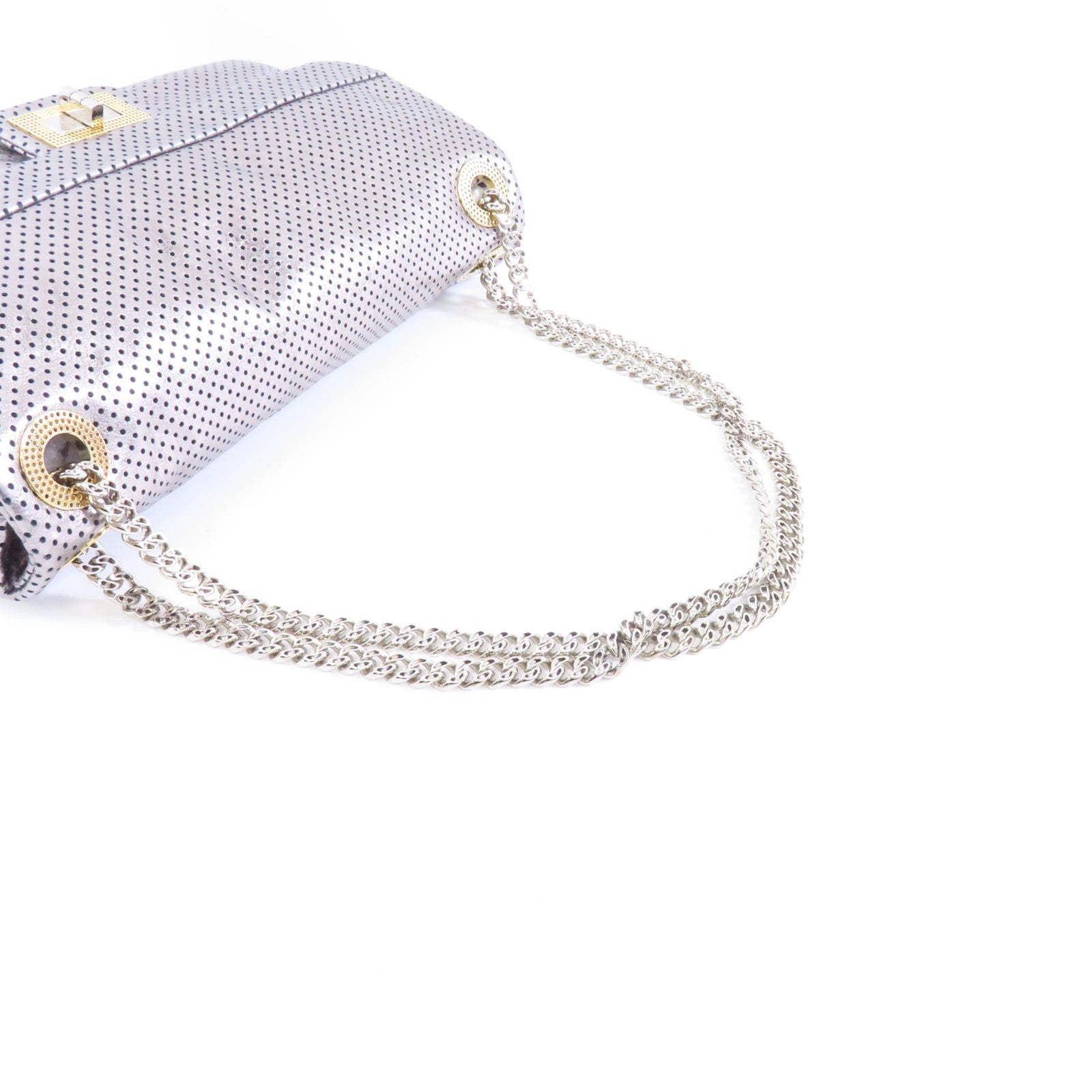 CHANEL 【激減優惠】牛皮皮革Chain Shoulder金銀扣鏈帶肩背袋銀色