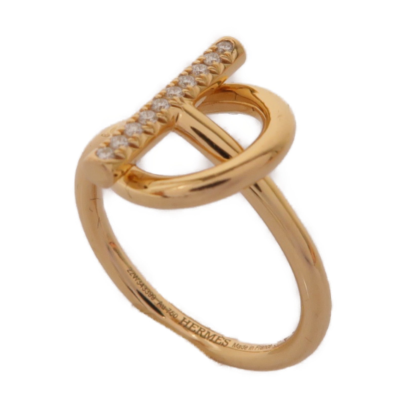 HERMES 18K玫瑰金Echappee Ring 0.07ct鑽石戒指Hermes#50 US#5.5