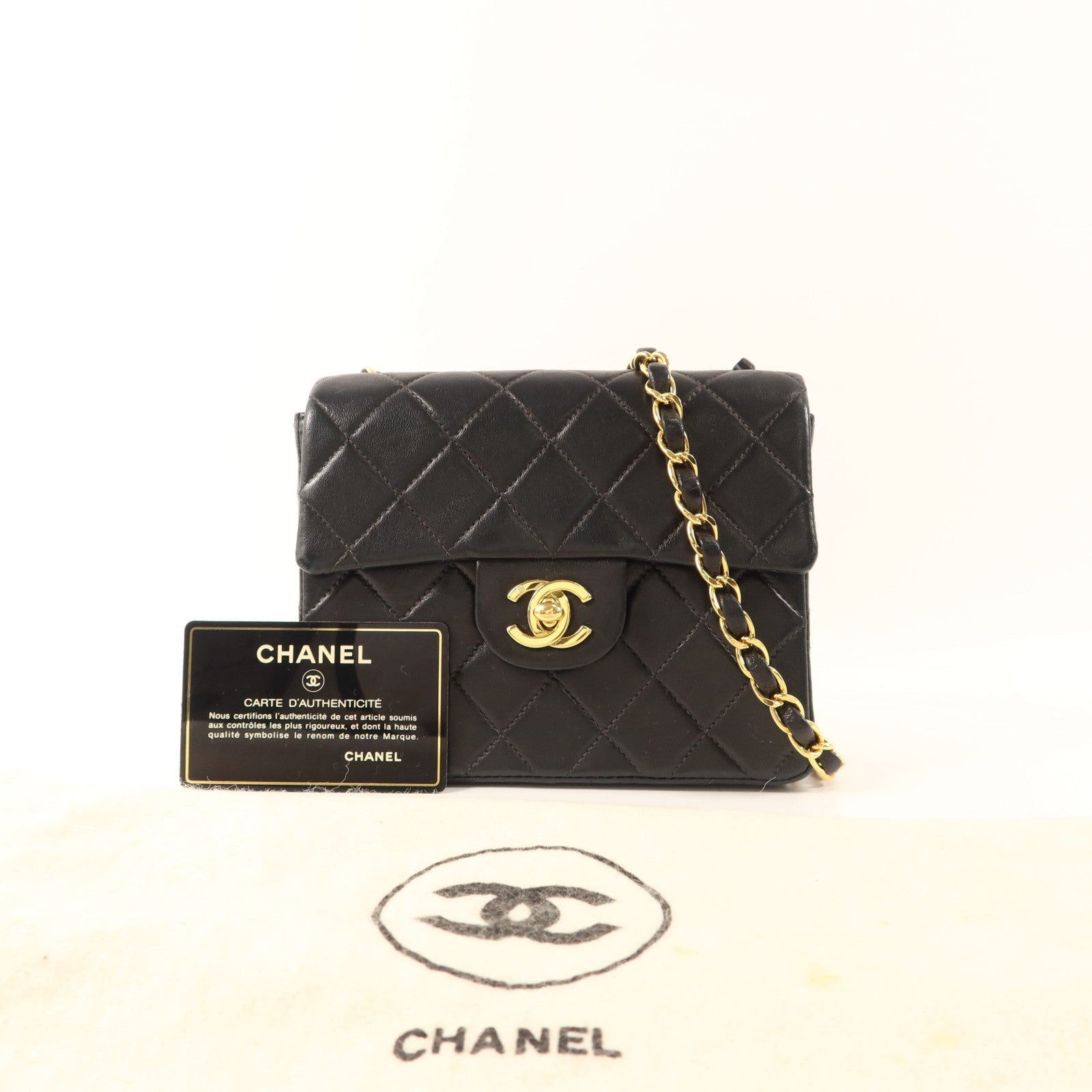 CHANEL 羊皮皮革Vintage Classic Mini Square 17金扣鏈帶肩背袋
