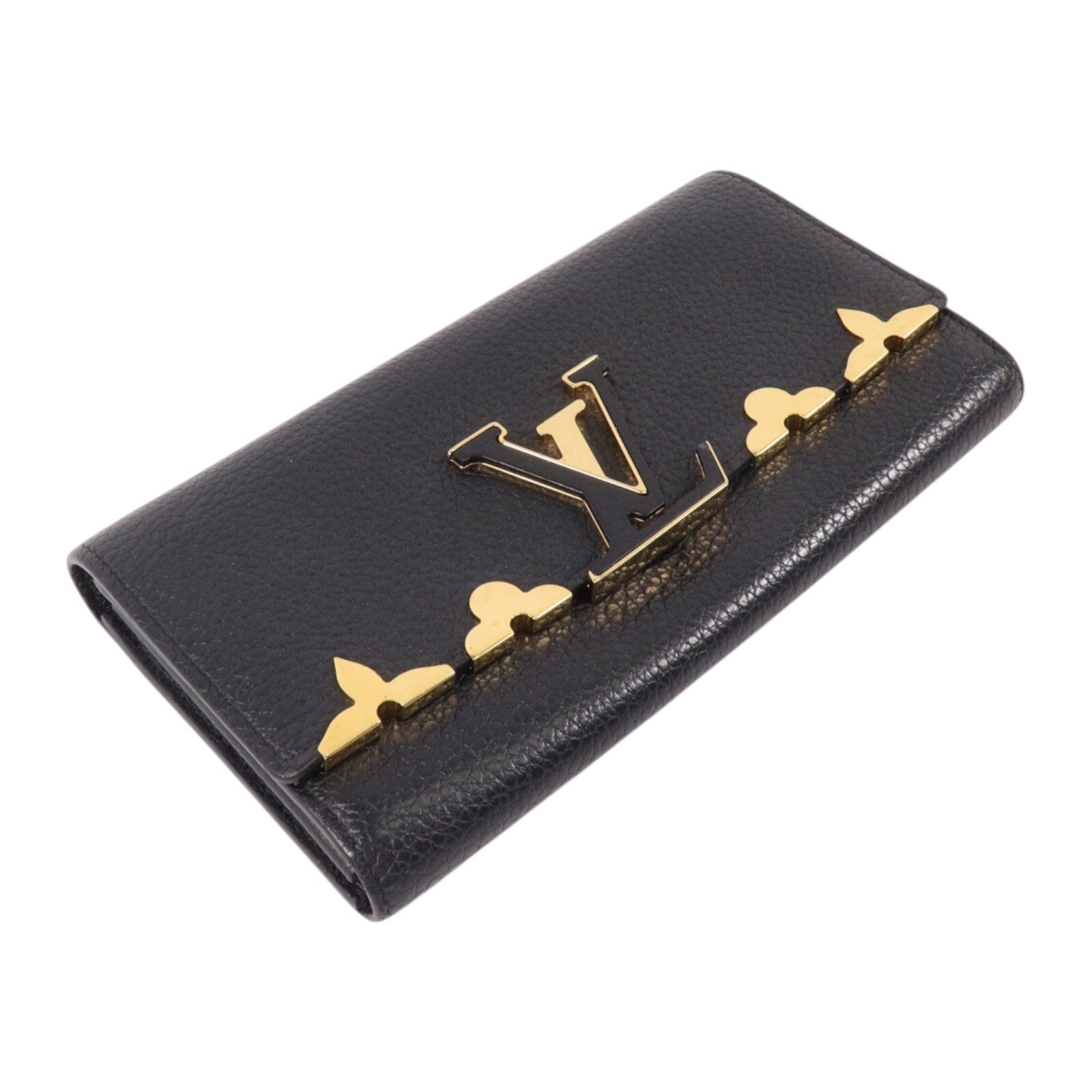 LOUIS VUITTON Taurillon皮革Capucines Wallet金扣長錢包