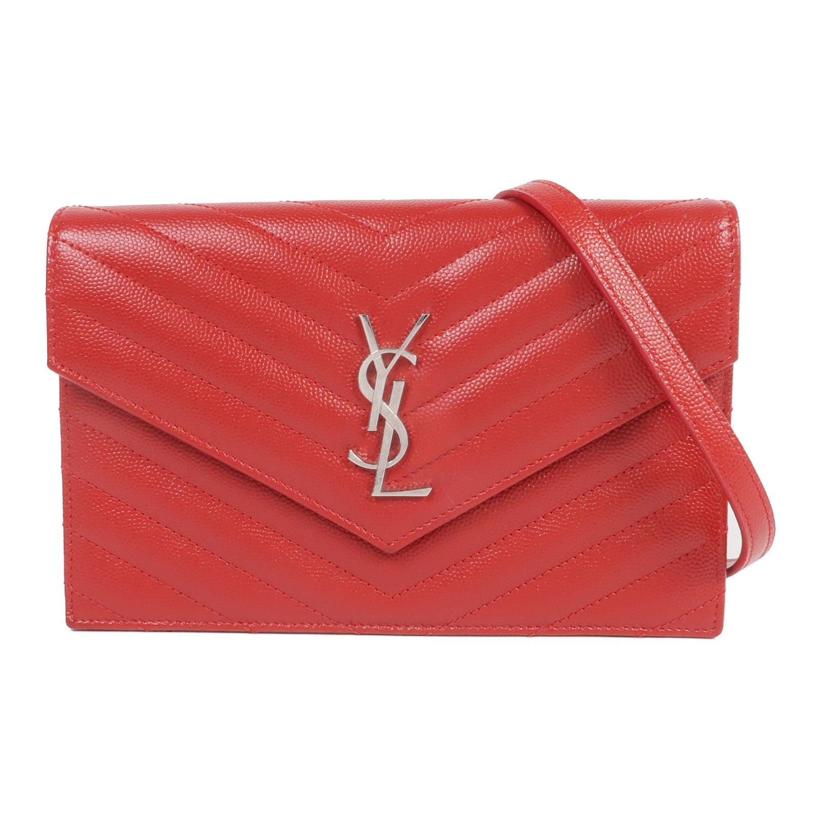 SAINT LAURENT 牛皮皮革Cassandre Envelope Chain Wallet銀扣鏈帶肩背袋