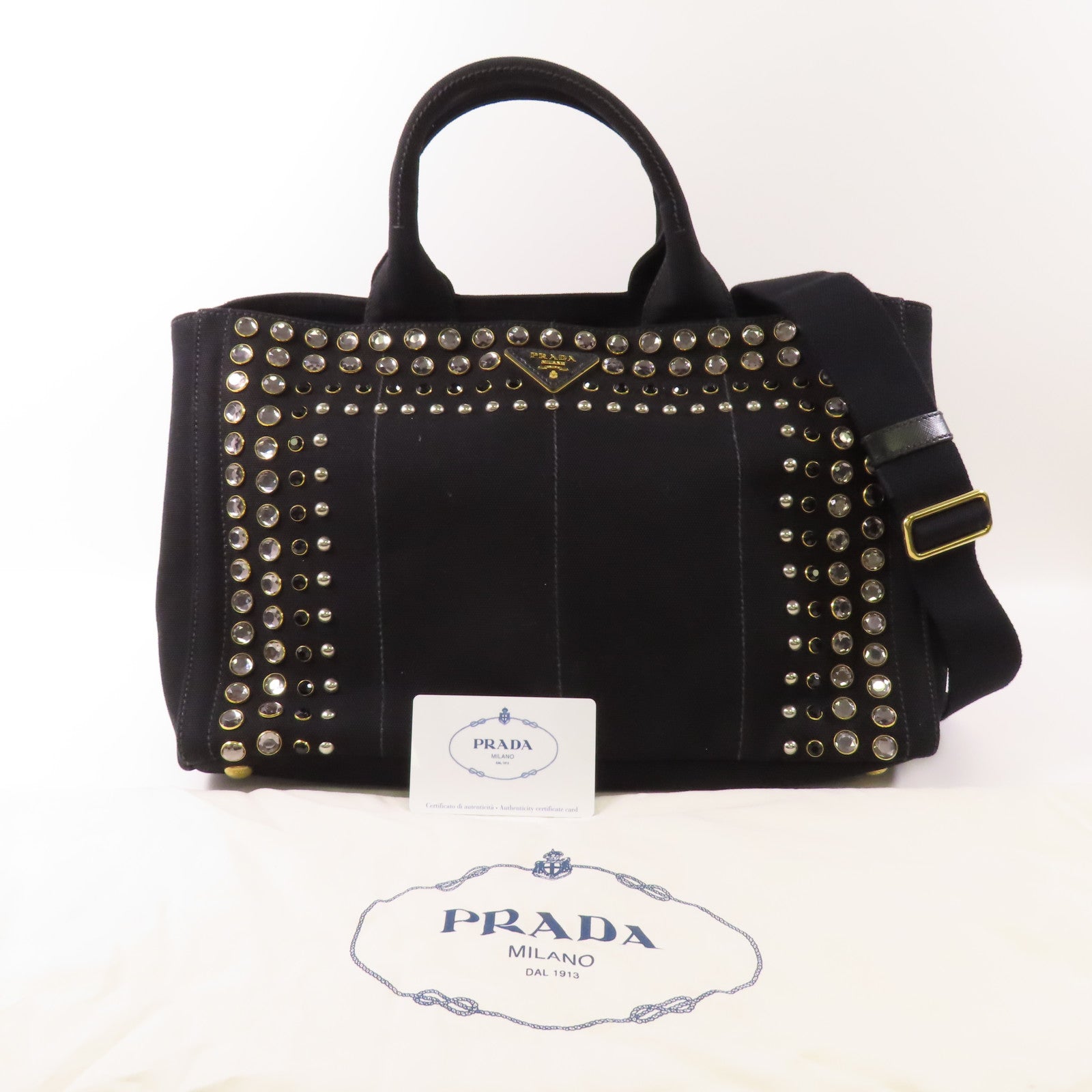 PRADA 帆布2 Way Shoulder金扣手挽肩背兩用袋