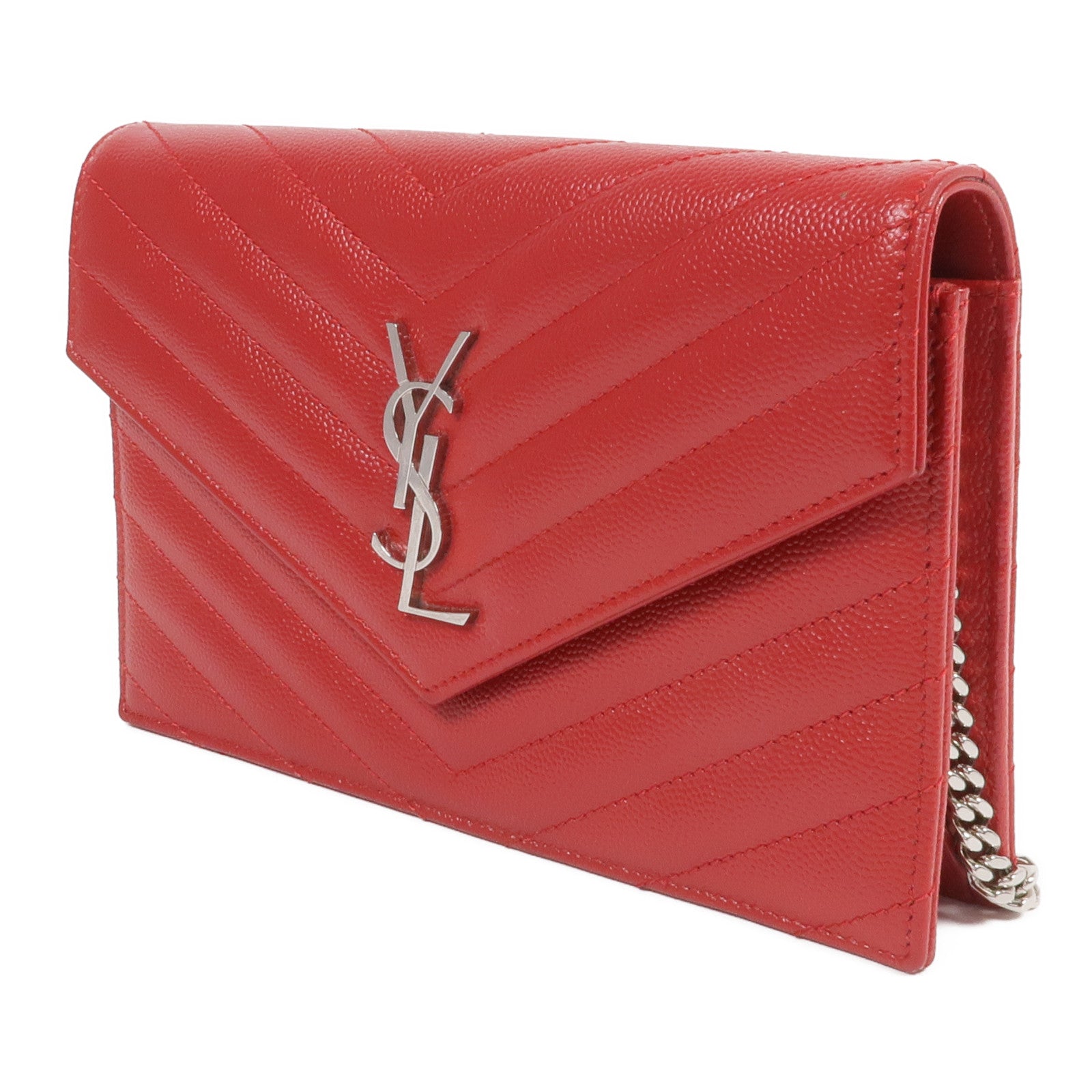 SAINT LAURENT 牛皮皮革Cassandre Envelope Chain Wallet銀扣鏈帶肩背袋