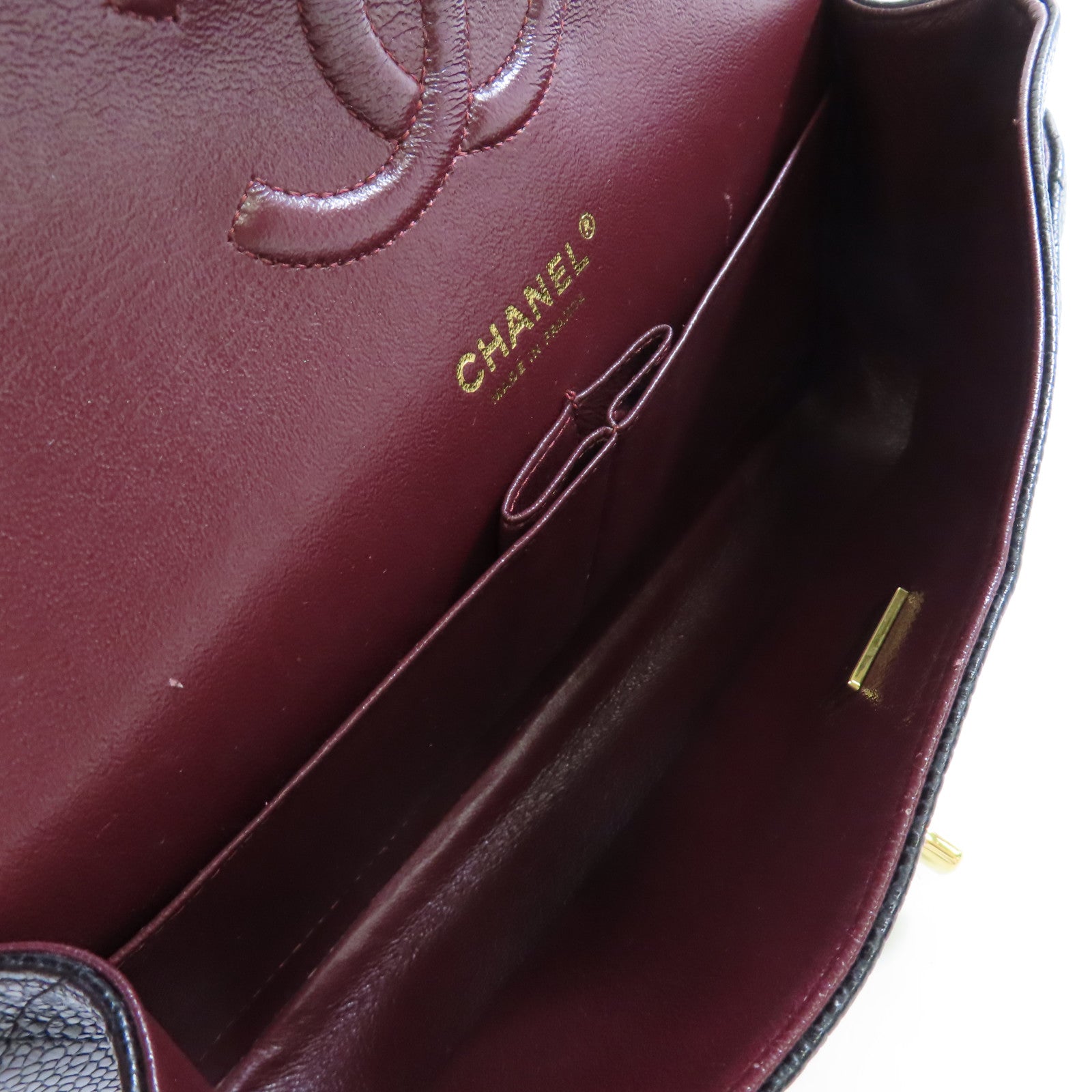 CHANEL 菱格Caviar皮革Classic 25 Chain Shoulder Bag金扣鏈帶肩背袋黑色
