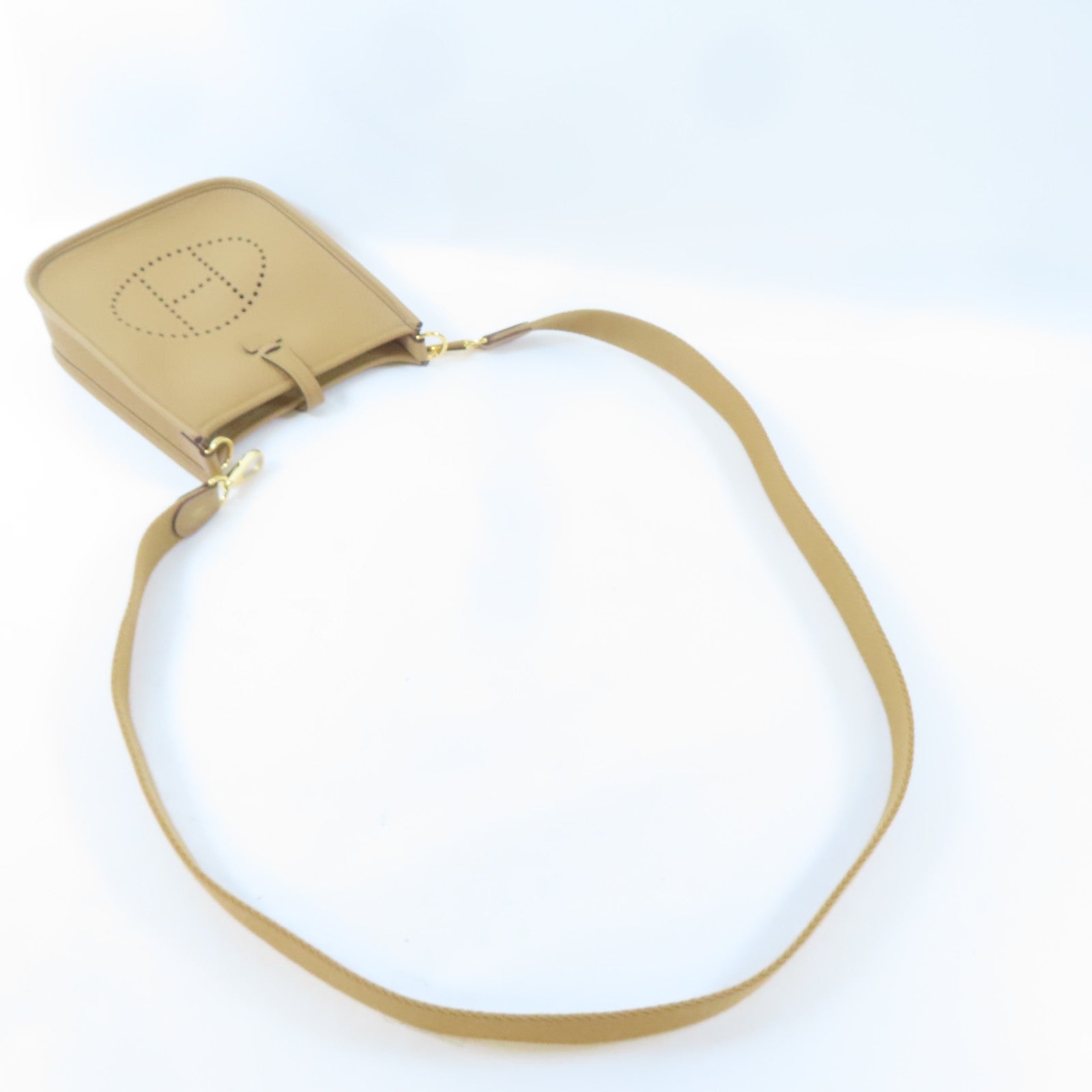 HERMES Clemence皮革Evelyne TPM金扣肩背袋Biscuit/啡色