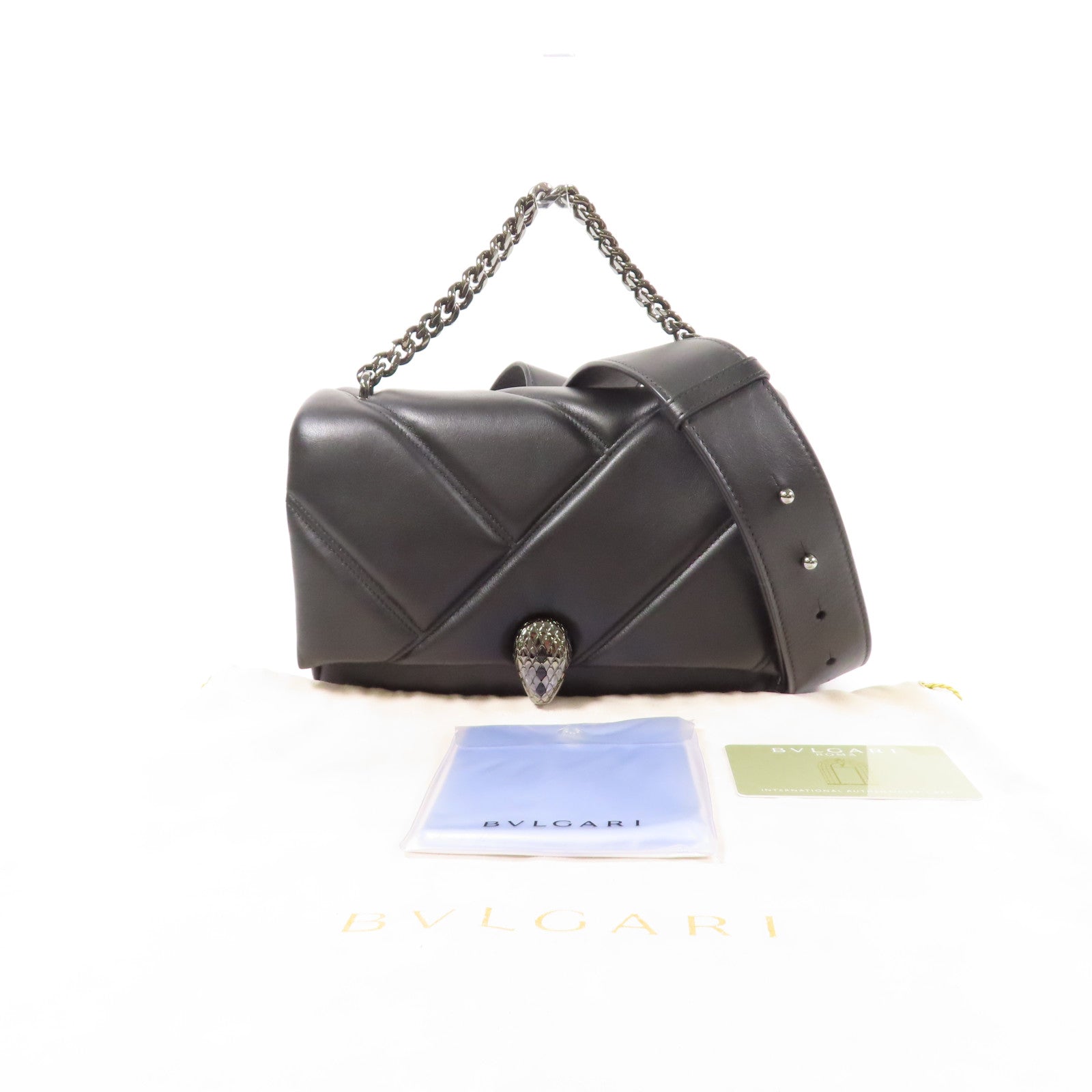BVLGARI 【激減優惠】羊皮皮革Chain Shoulder銀扣鏈帶手挽肩背兩用袋