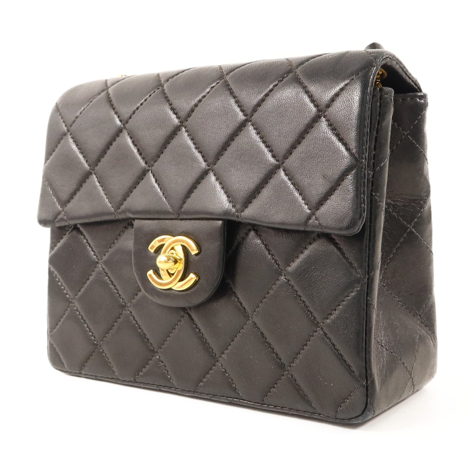 CHANEL 羊皮皮革Vintage Classic Mini Square 17金扣鏈帶肩背袋
