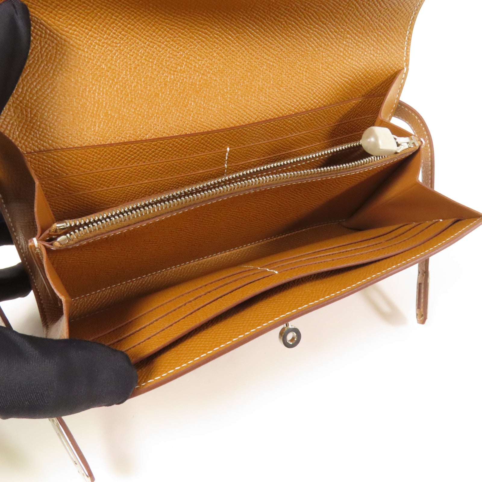 HERMES Epsom皮革Kelly Wallet銀扣長錢包Gold