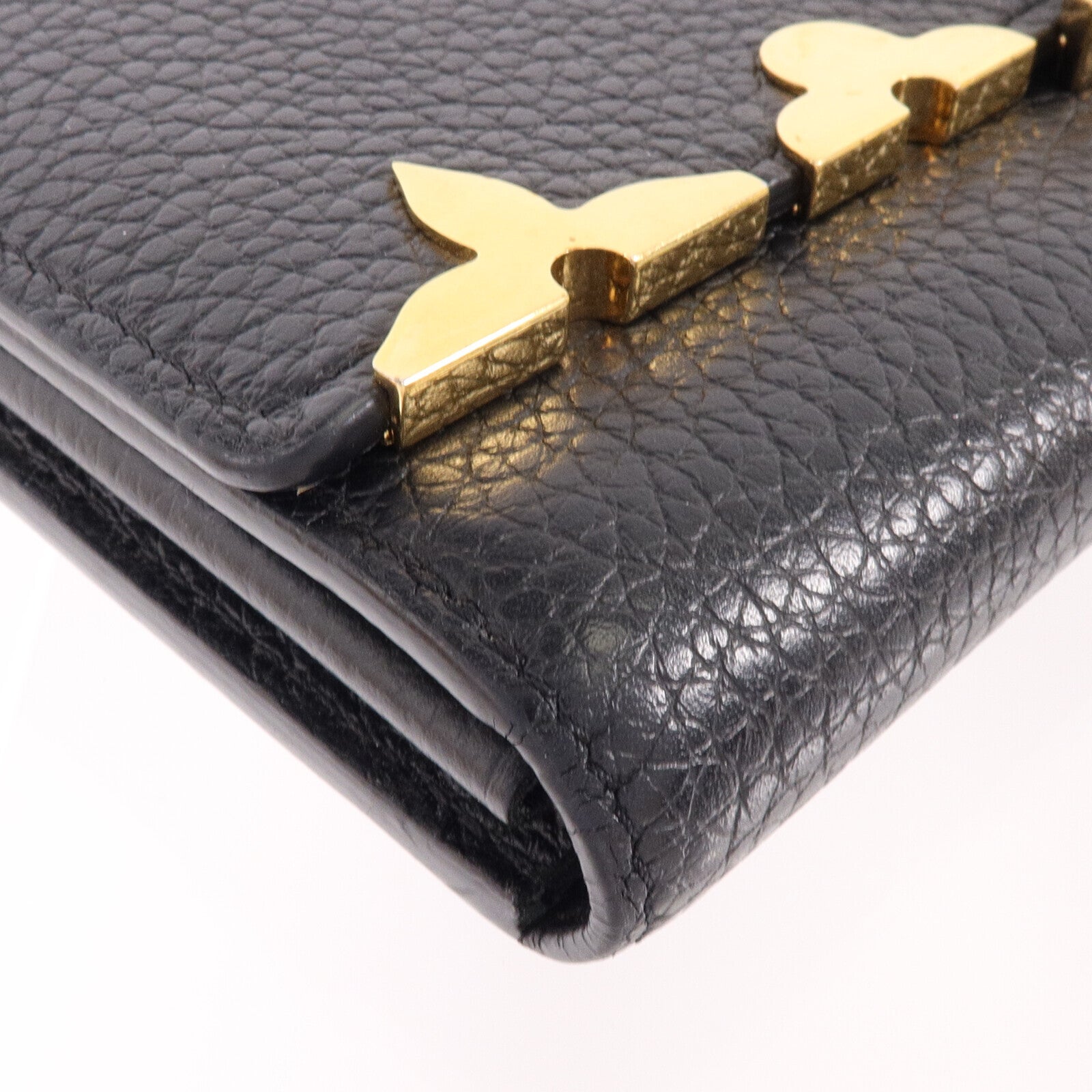 LOUIS VUITTON Taurillon皮革Capucines Wallet金扣長錢包