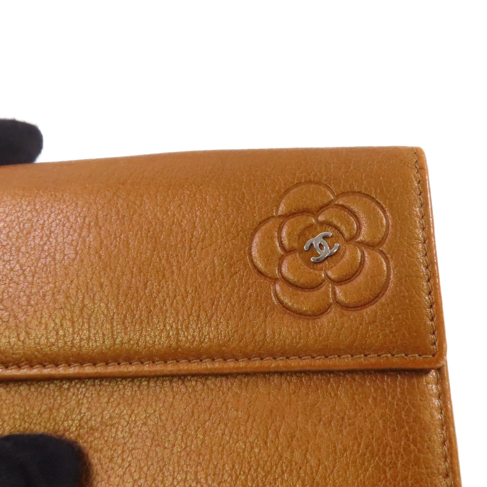 CHANEL 牛皮皮革Short Wallet銀扣短錢包金啡色