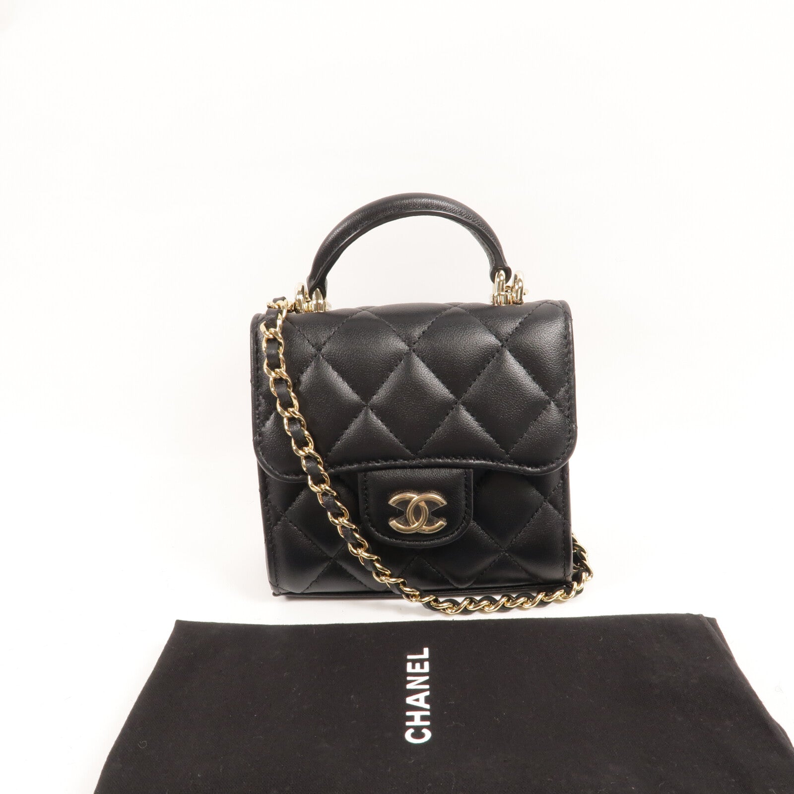 CHANEL 羊皮皮革22P Mini With Top Handle手挽肩背兩用袋