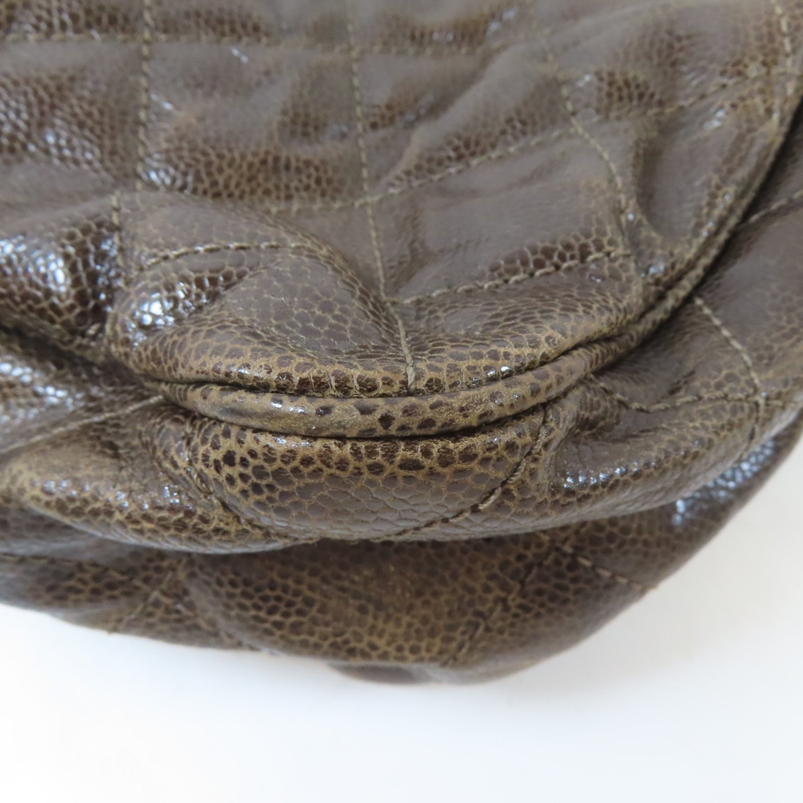 CHANEL 菱格Caviar皮革Chain Shoulder Bag金扣鏈帶肩背袋啡色