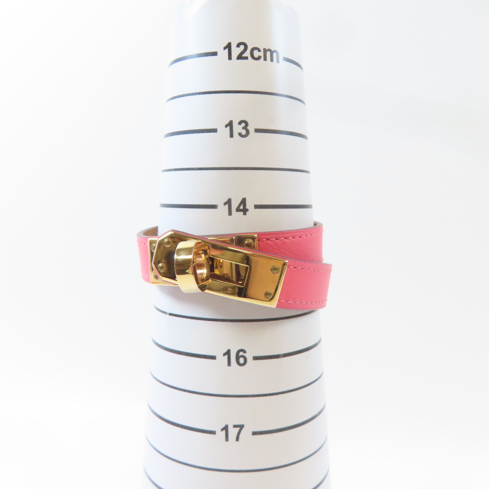 HERMES Swift皮革Kelly Double Tour Bracelet金扣手鐲Rose Azalee/粉紅色#15cm