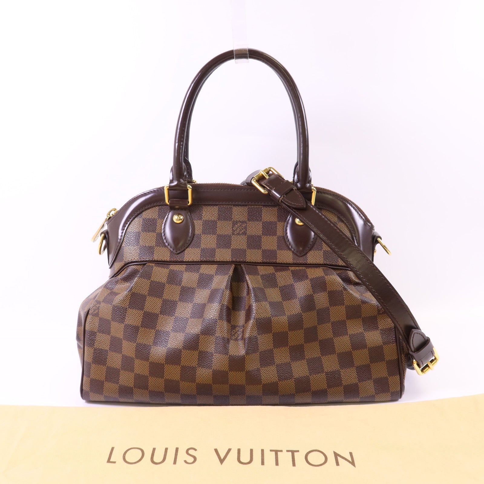 LOUIS VUITTON Damier Trevi PM金扣手挽肩背兩用袋棕色