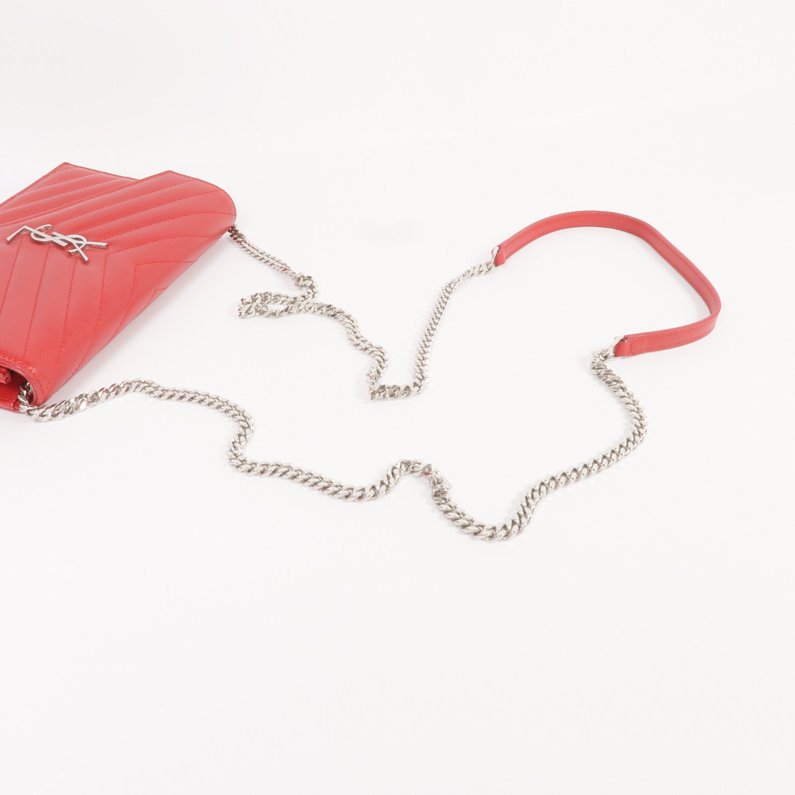 SAINT LAURENT 牛皮皮革Cassandre Envelope Chain Wallet銀扣鏈帶肩背袋