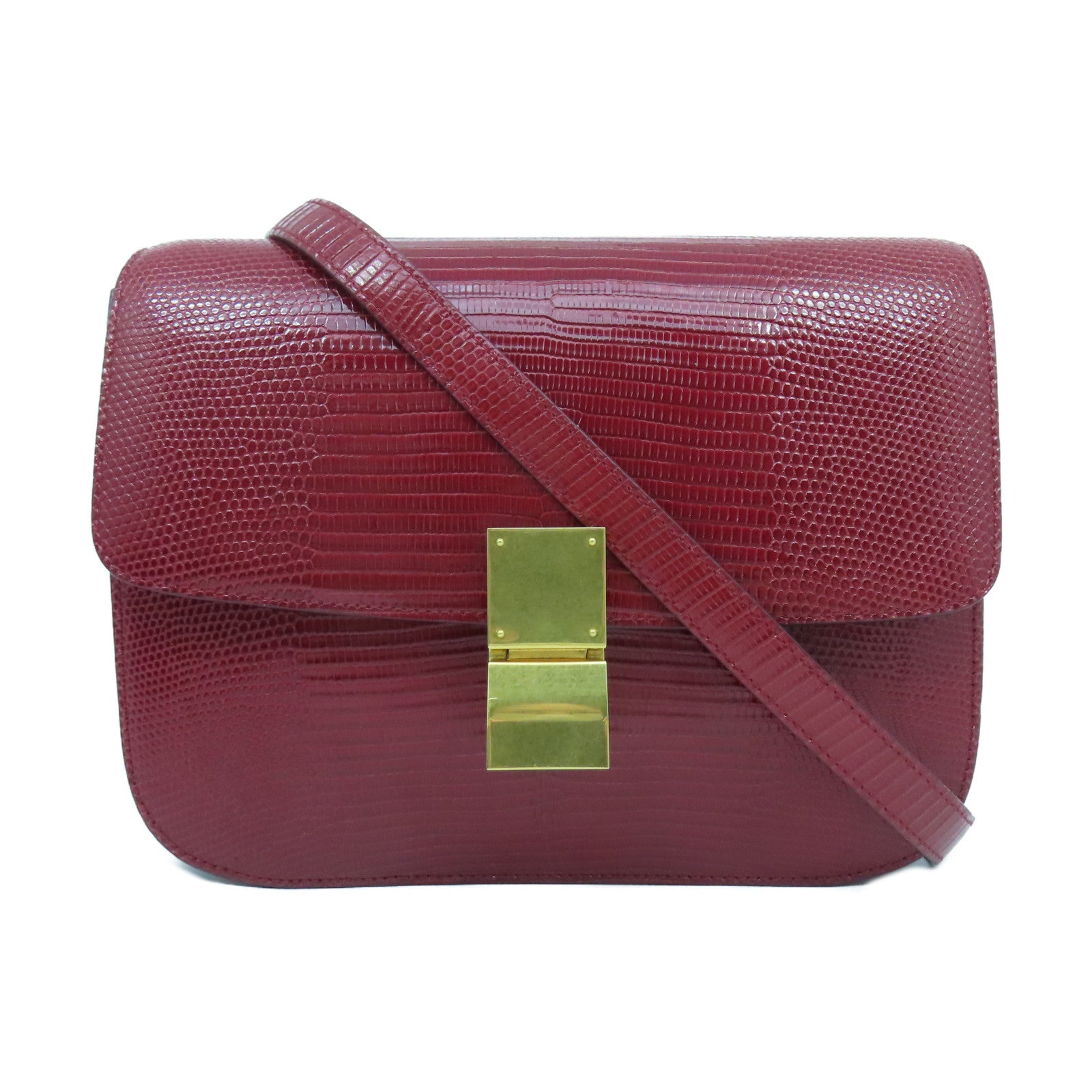 CELINE 【激減優惠】蜥蝪皮革Box Shoulder Bag金扣肩背袋紅色