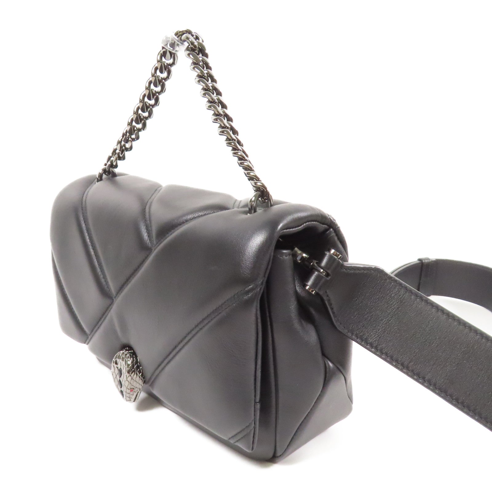 BVLGARI 【激減優惠】羊皮皮革Chain Shoulder銀扣鏈帶手挽肩背兩用袋