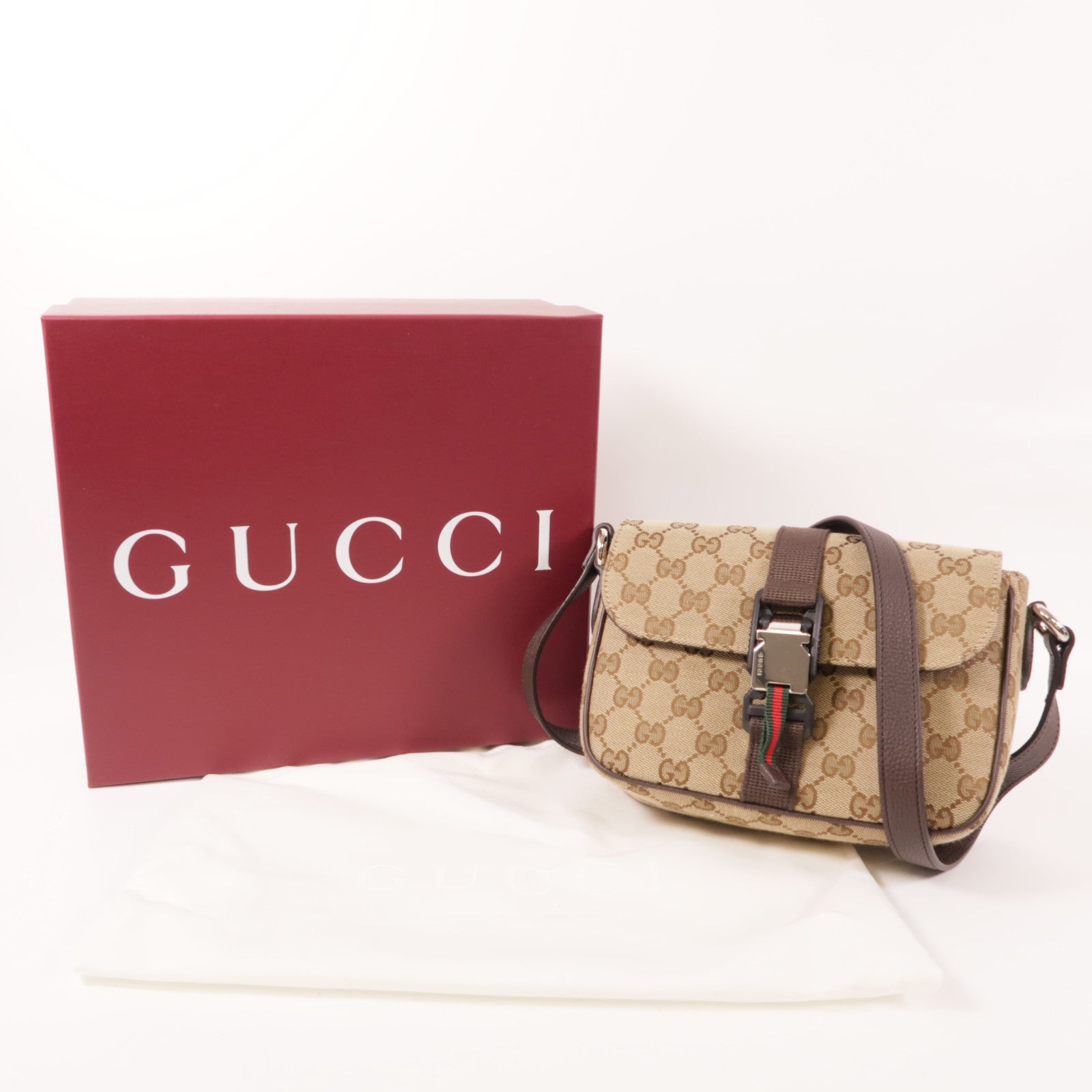 GUCCI SHW Mini GG Crossbody Shoulder Bag Brown Beige/Brown Canvas 802100