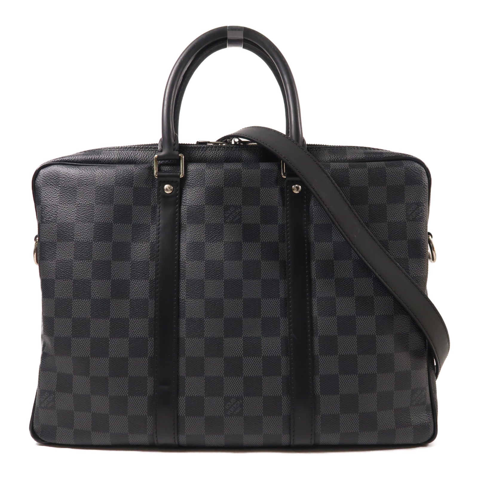 LOUIS VUITTON 【激減優惠】Damier Graphite Porte Documents Voyage銀扣手挽肩背兩用袋