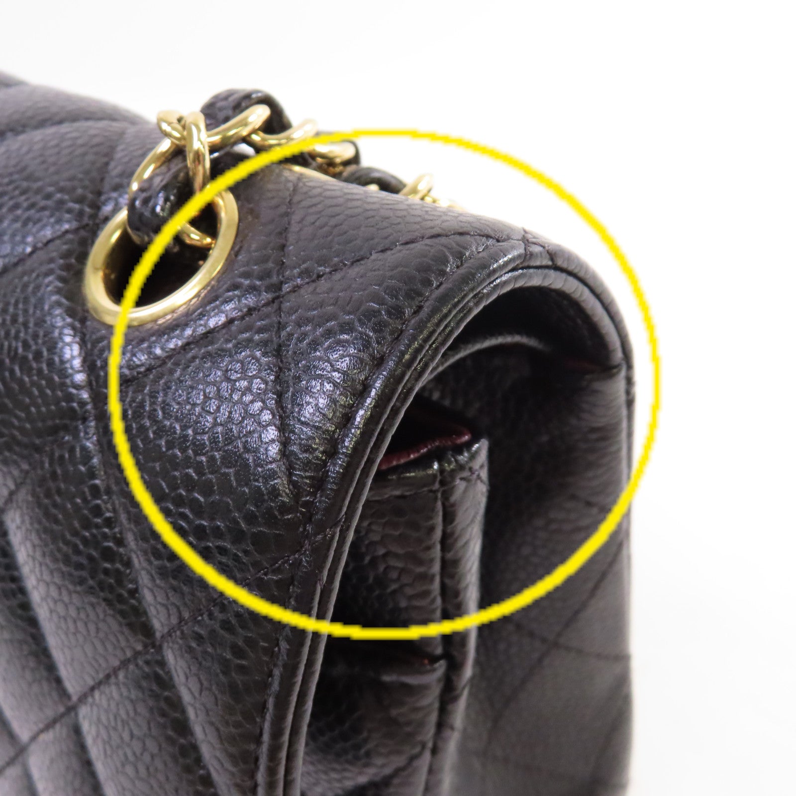 CHANEL 菱格Caviar皮革Classic 25 Chain Shoulder Bag金扣鏈帶肩背袋黑色