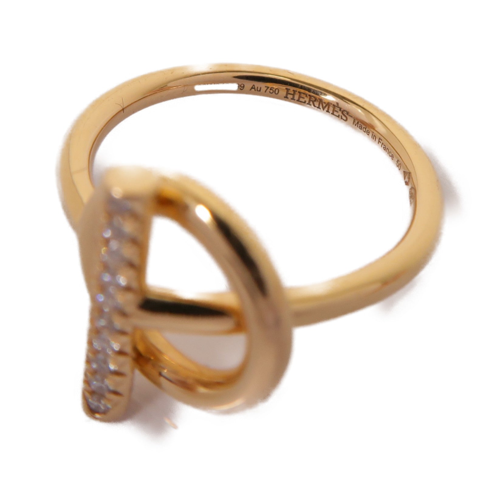 HERMES 18K玫瑰金Echappee Ring 0.07ct鑽石戒指Hermes#50 US#5.5