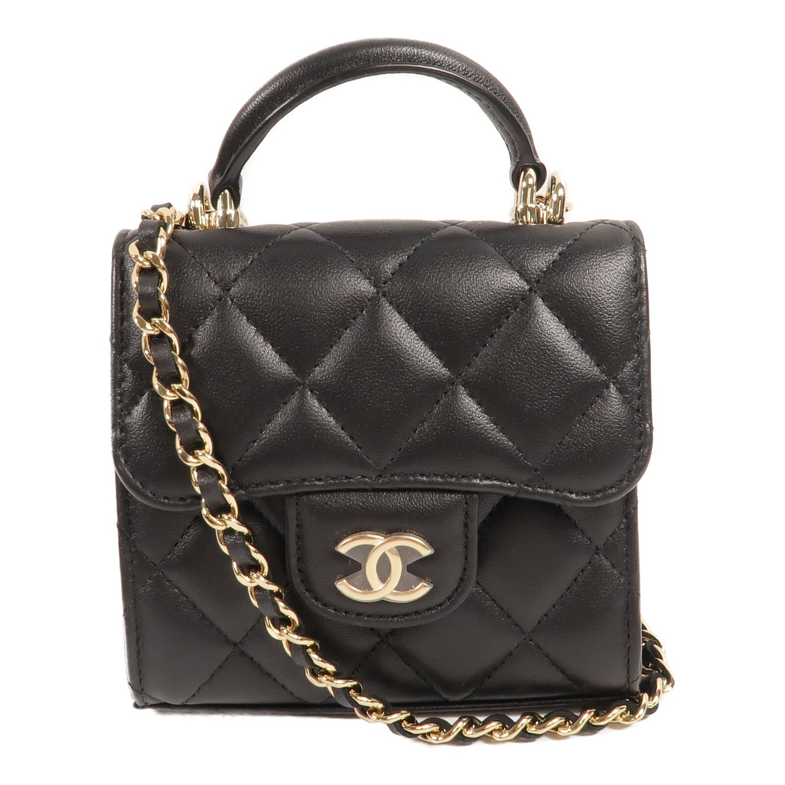 CHANEL 羊皮皮革22P Mini With Top Handle手挽肩背兩用袋