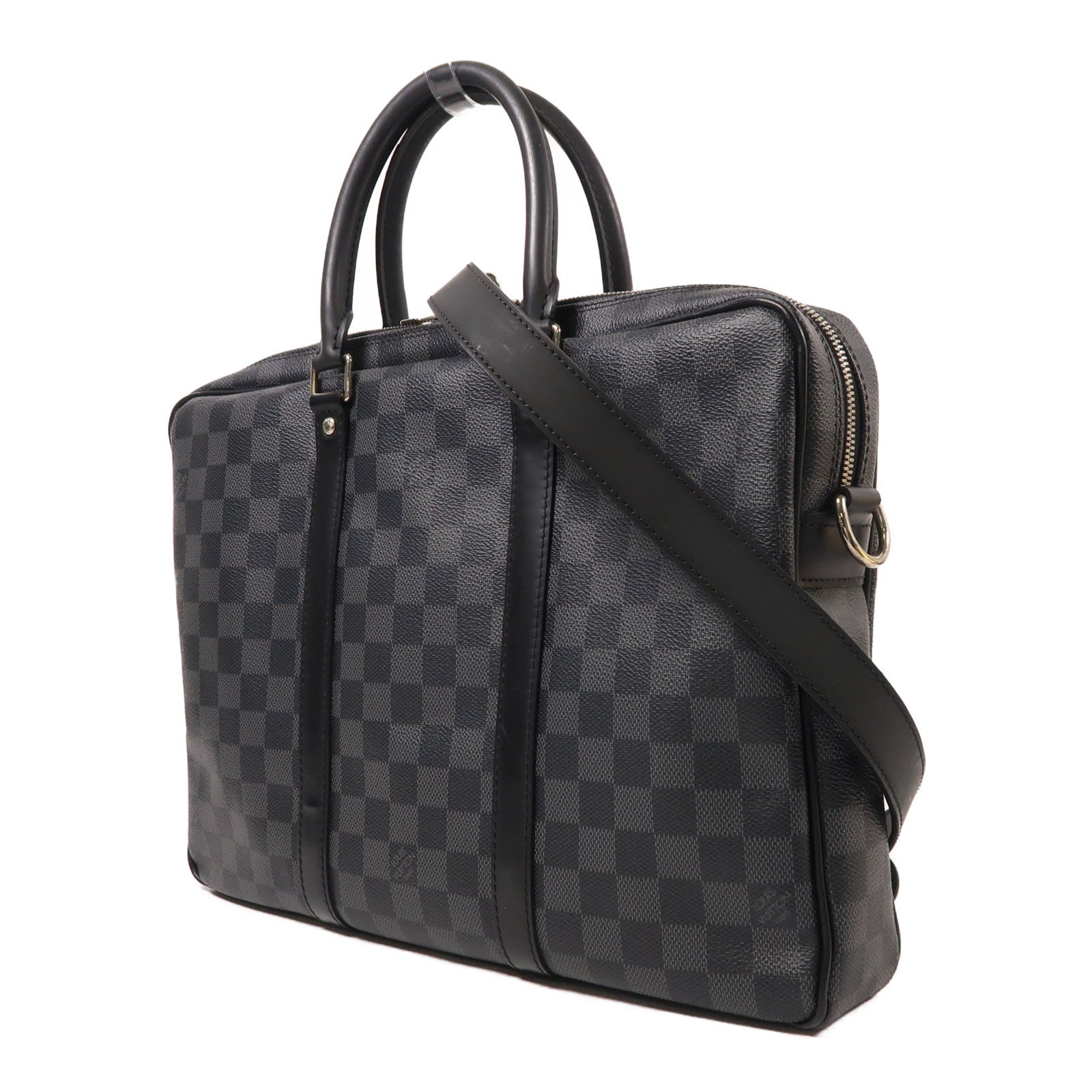 LOUIS VUITTON 【激減優惠】Damier Graphite Porte Documents Voyage銀扣手挽肩背兩用袋