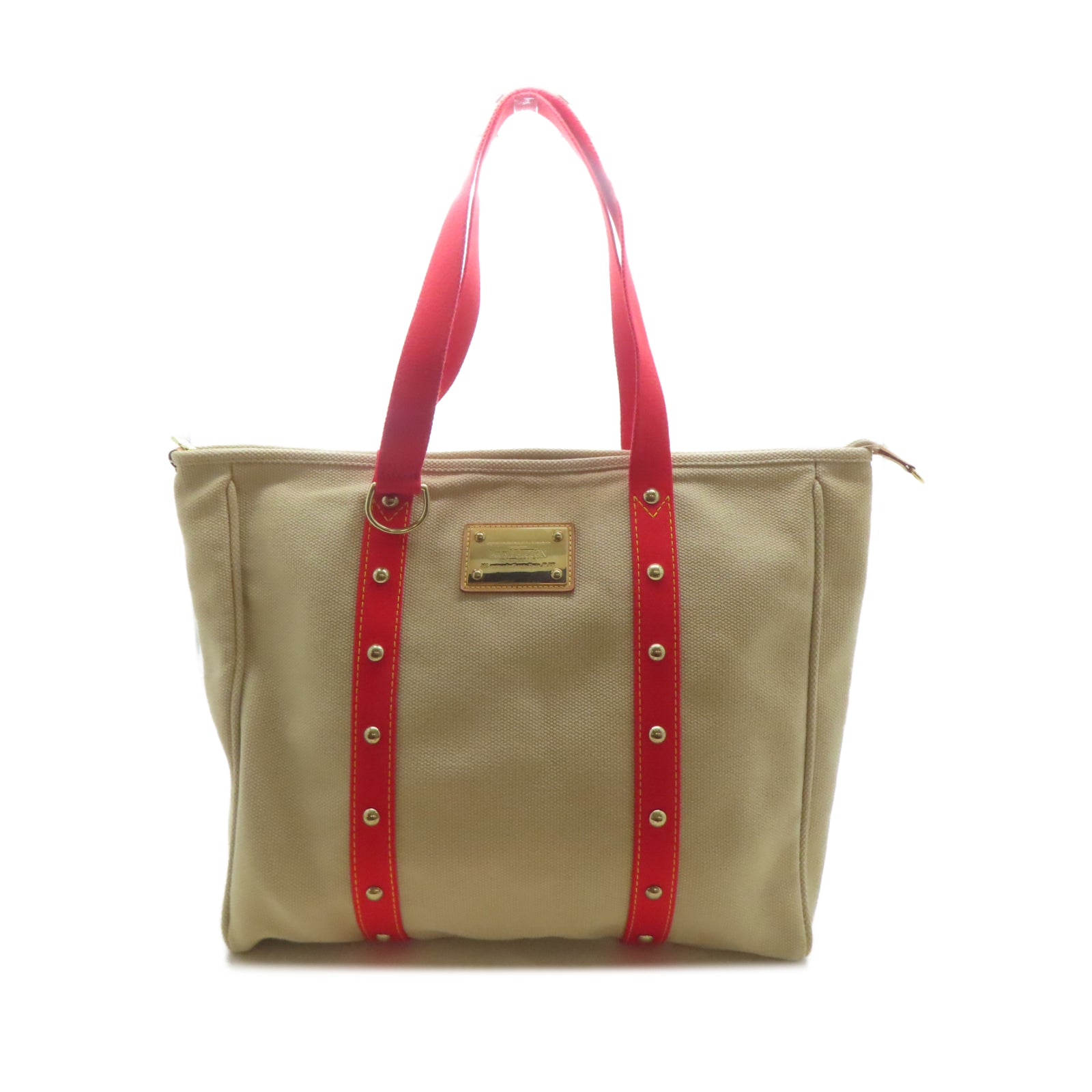 LOUIS VUITTON 【激減優惠】帆布Antigua Cabas GM金扣肩背袋米色/紅色