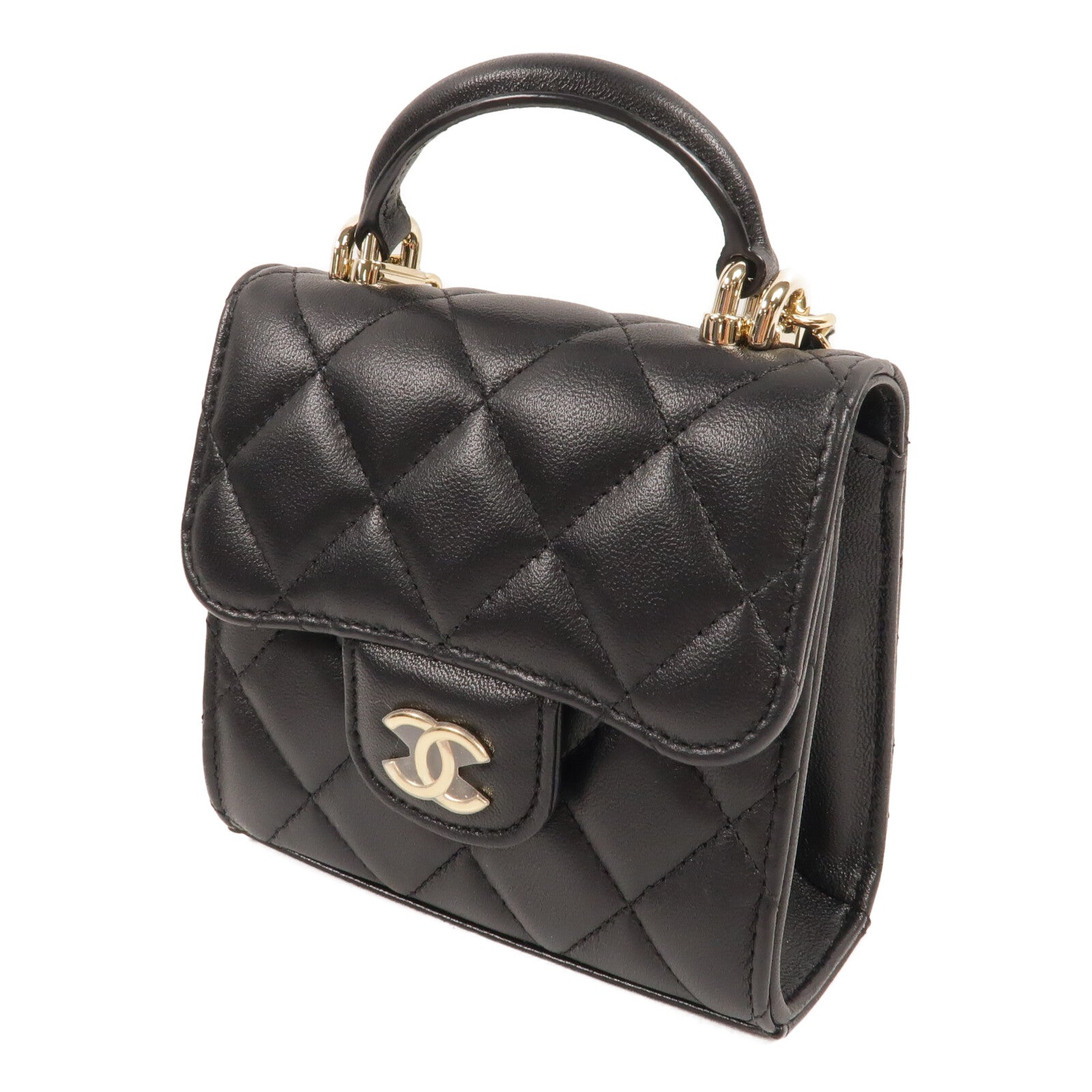 CHANEL 羊皮皮革22P Mini With Top Handle手挽肩背兩用袋