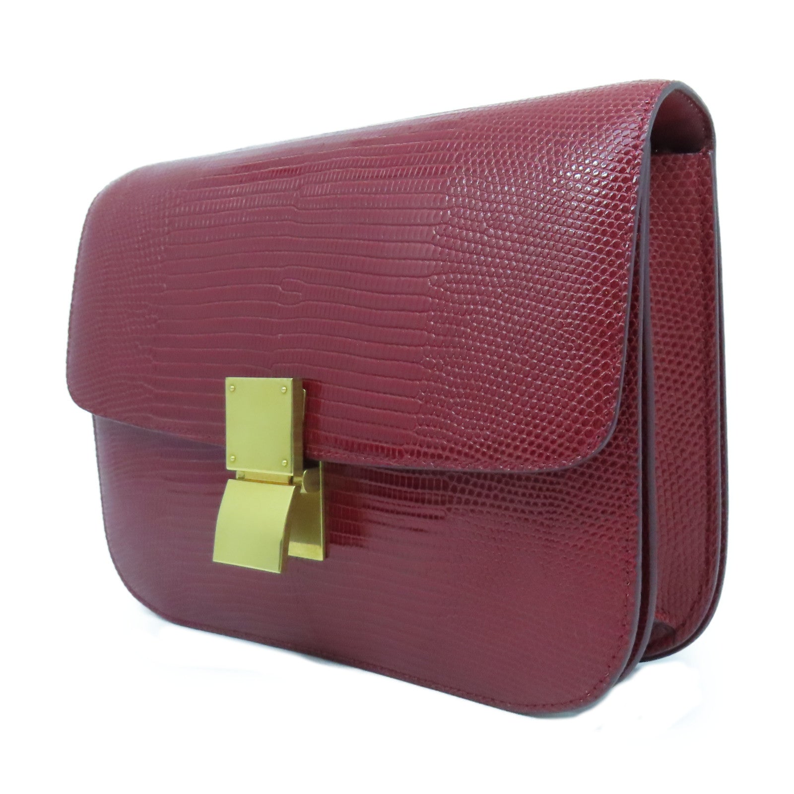 CELINE 【激減優惠】蜥蝪皮革Box Shoulder Bag金扣肩背袋紅色