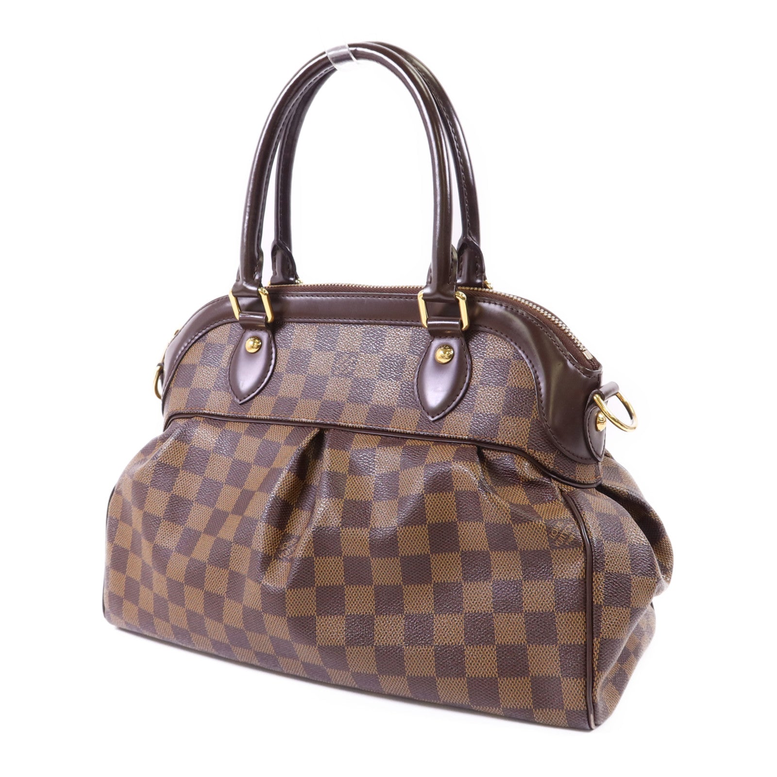LOUIS VUITTON Damier Trevi PM金扣手挽肩背兩用袋棕色