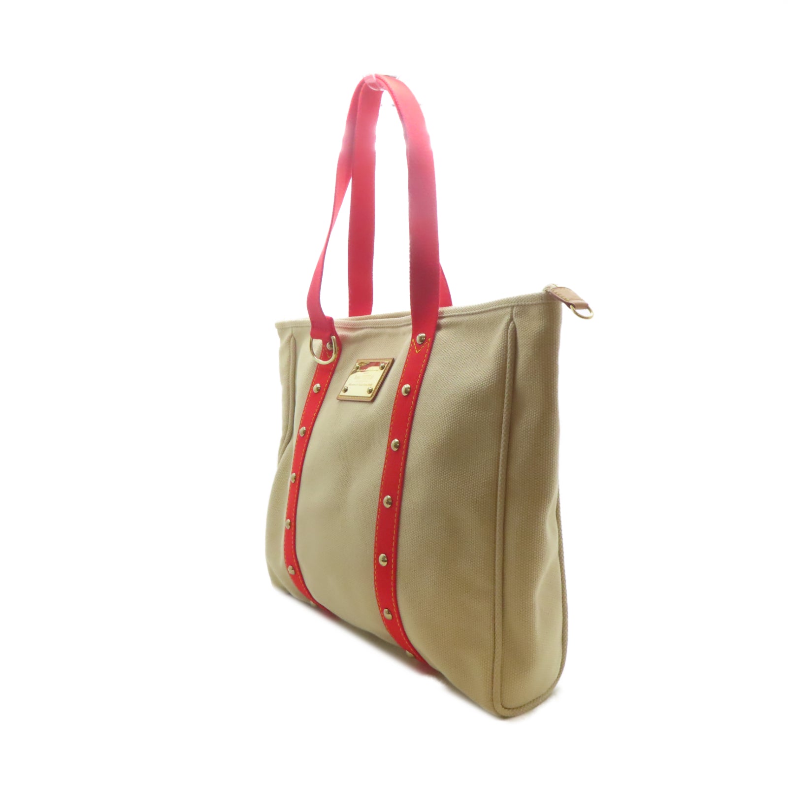 LOUIS VUITTON 【激減優惠】帆布Antigua Cabas GM金扣肩背袋米色/紅色