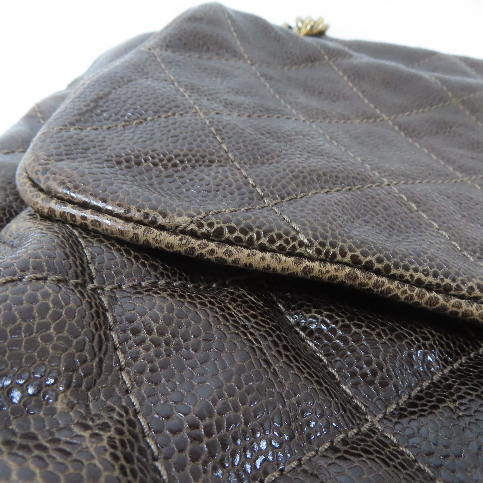 CHANEL 菱格Caviar皮革Chain Shoulder Bag金扣鏈帶肩背袋啡色