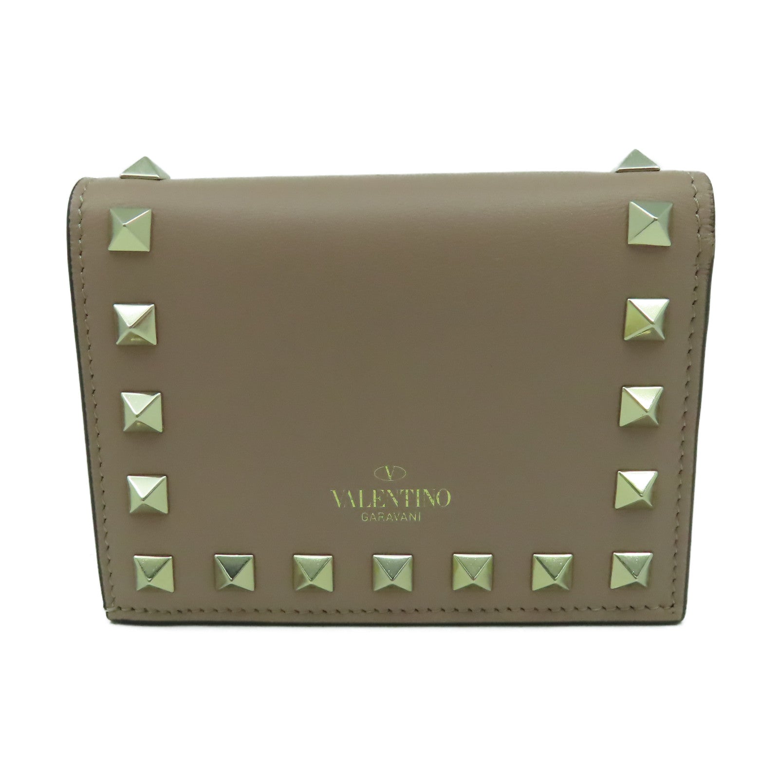 Valentino 【激減優惠】牛皮皮革Wallet金扣錢包暗粉紅色