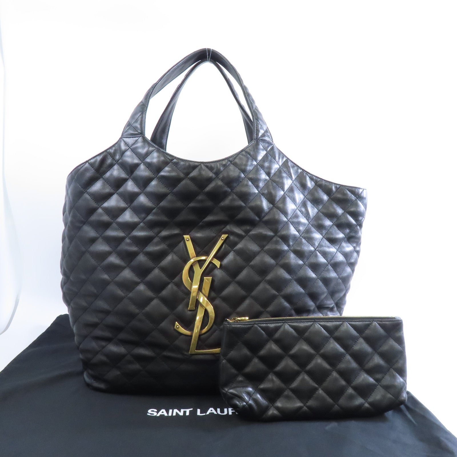 SAINT LAURENT 羊皮皮革Icare Maxi Shopping Bag金扣手挽袋黑色