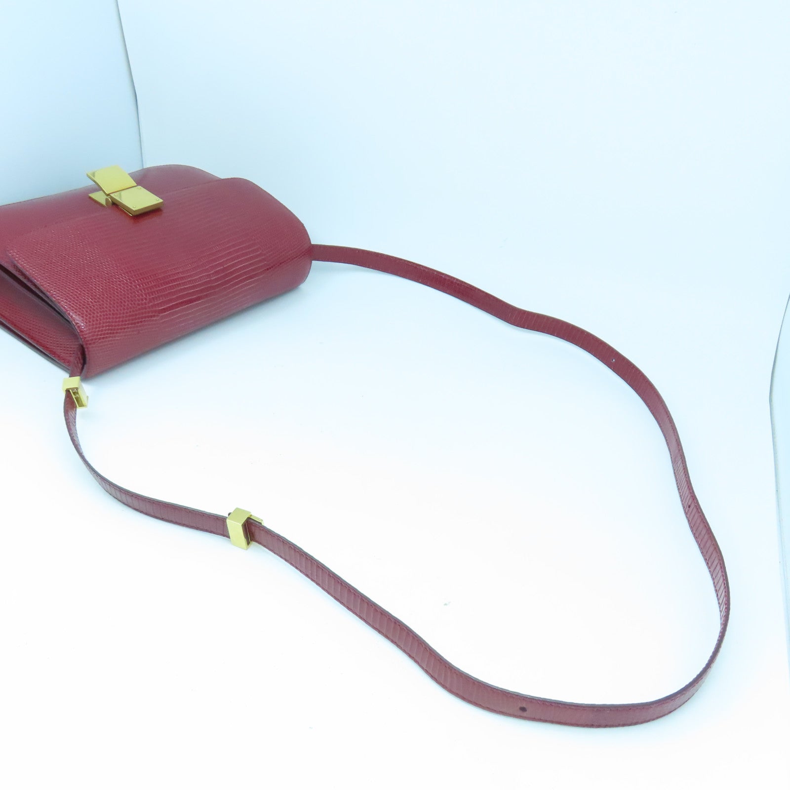 CELINE 【激減優惠】蜥蝪皮革Box Shoulder Bag金扣肩背袋紅色