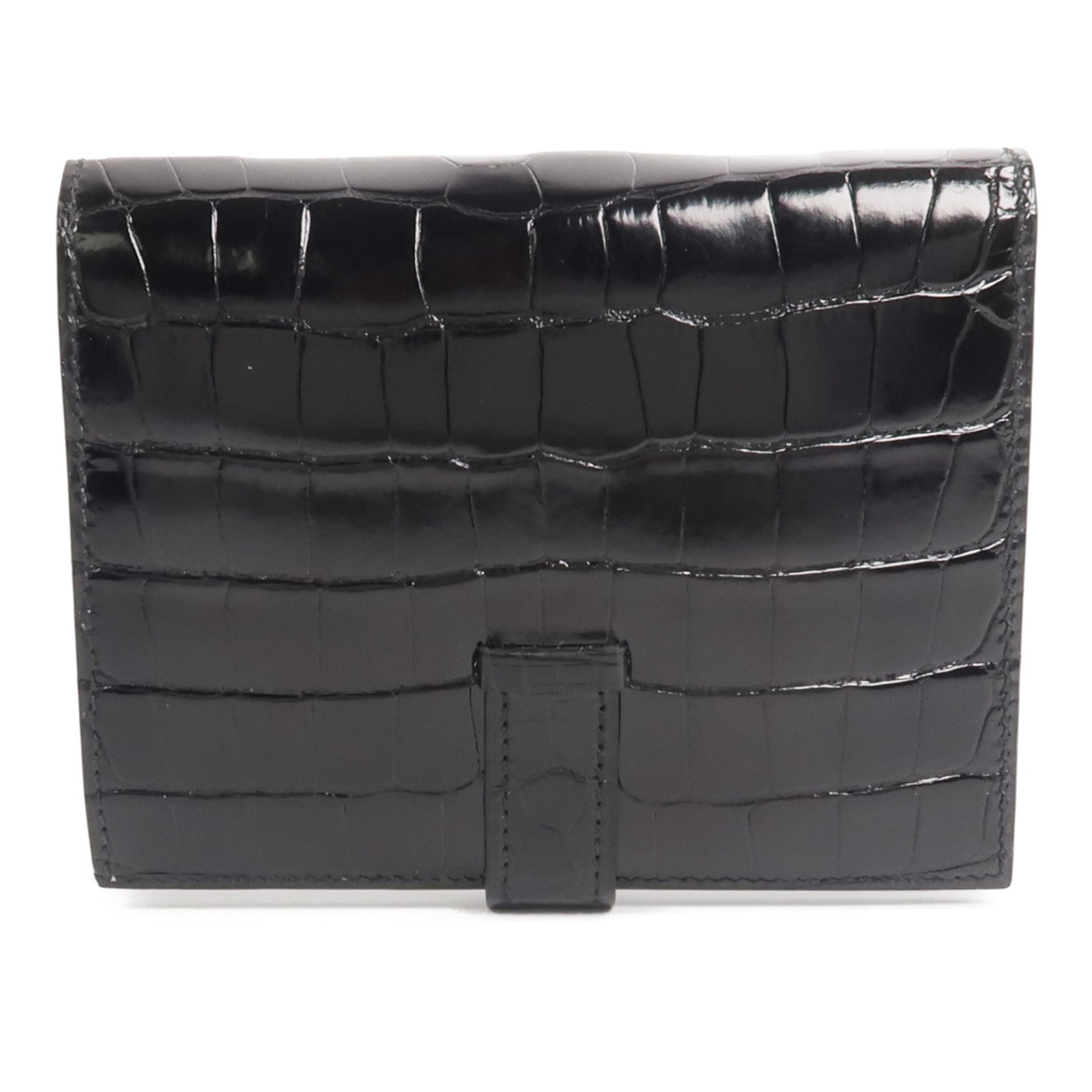 HERMES Alligator皮革/Chevre皮革Bearn Compact Wallet錢包Noir