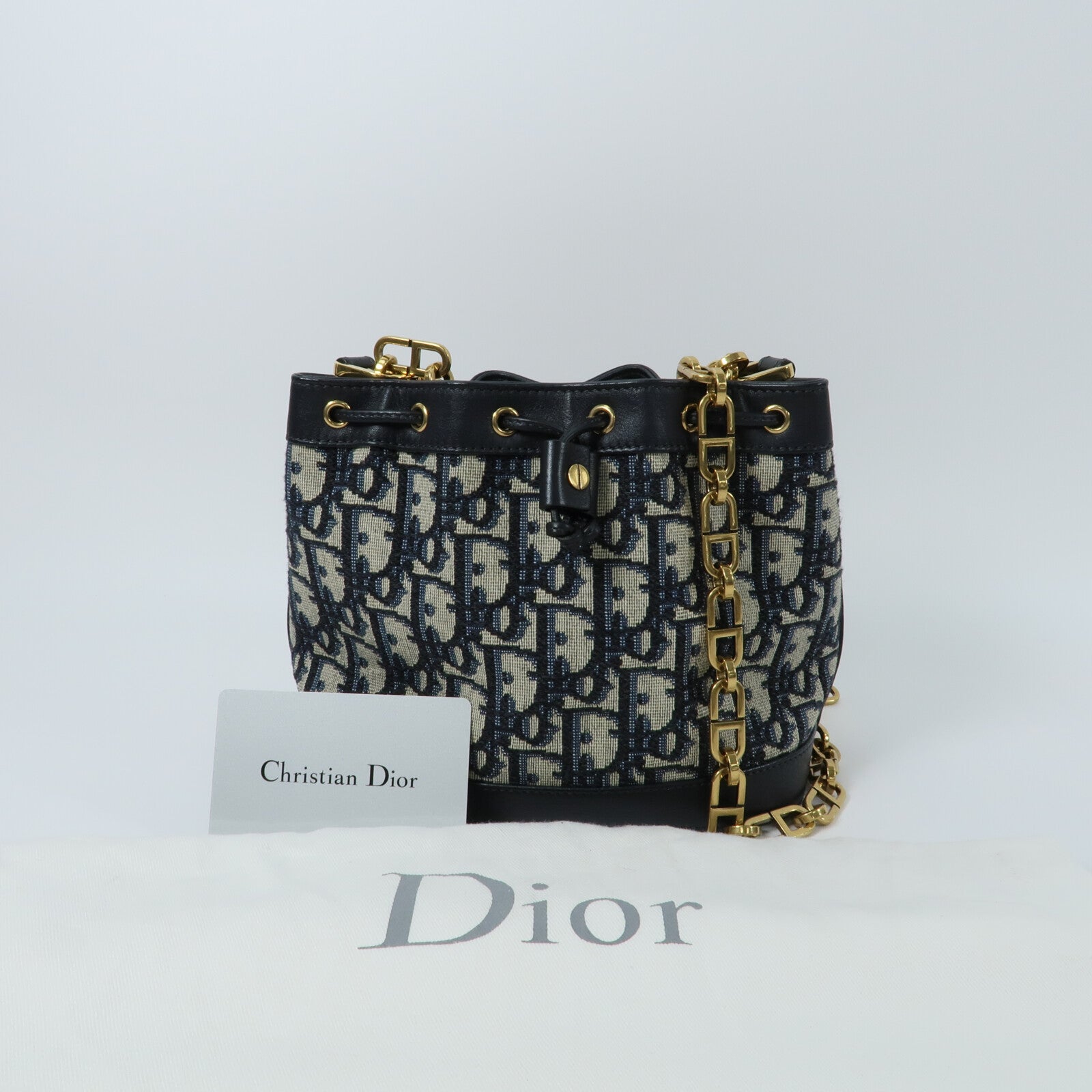 Dior 帆布Mini Oblique Bucket Bag鏈帶肩背袋