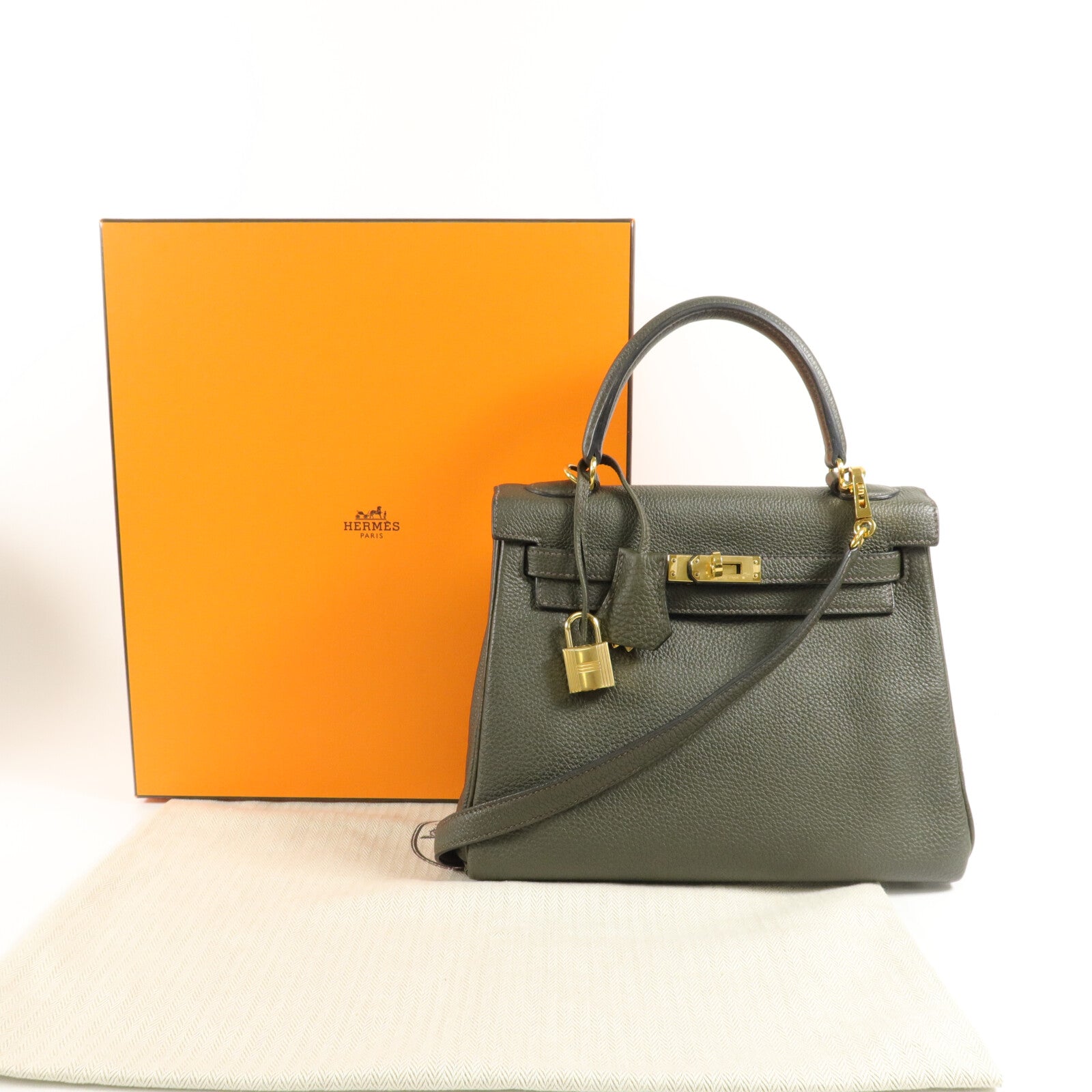 HERMES 皮革Kelly 25手挽肩背兩用袋Vert De Gris