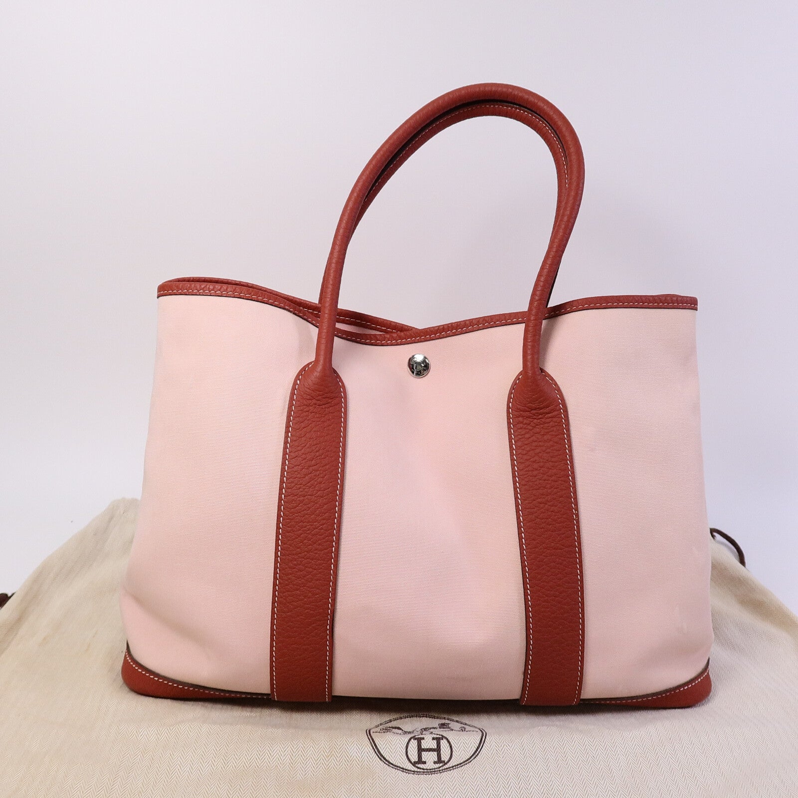 HERMES Canvas Garden Party PM手挽袋Rose Sakura/Rouge Du